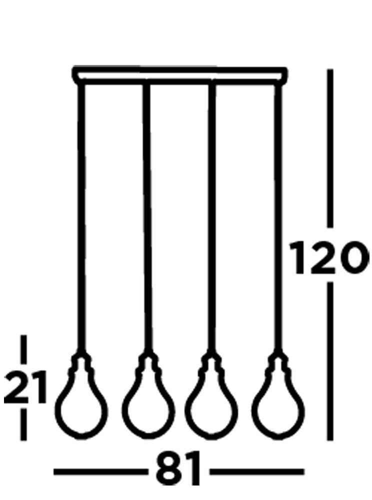 Suspension en métal L : 81 cm H. max. 1,2 m en argent 4x E27