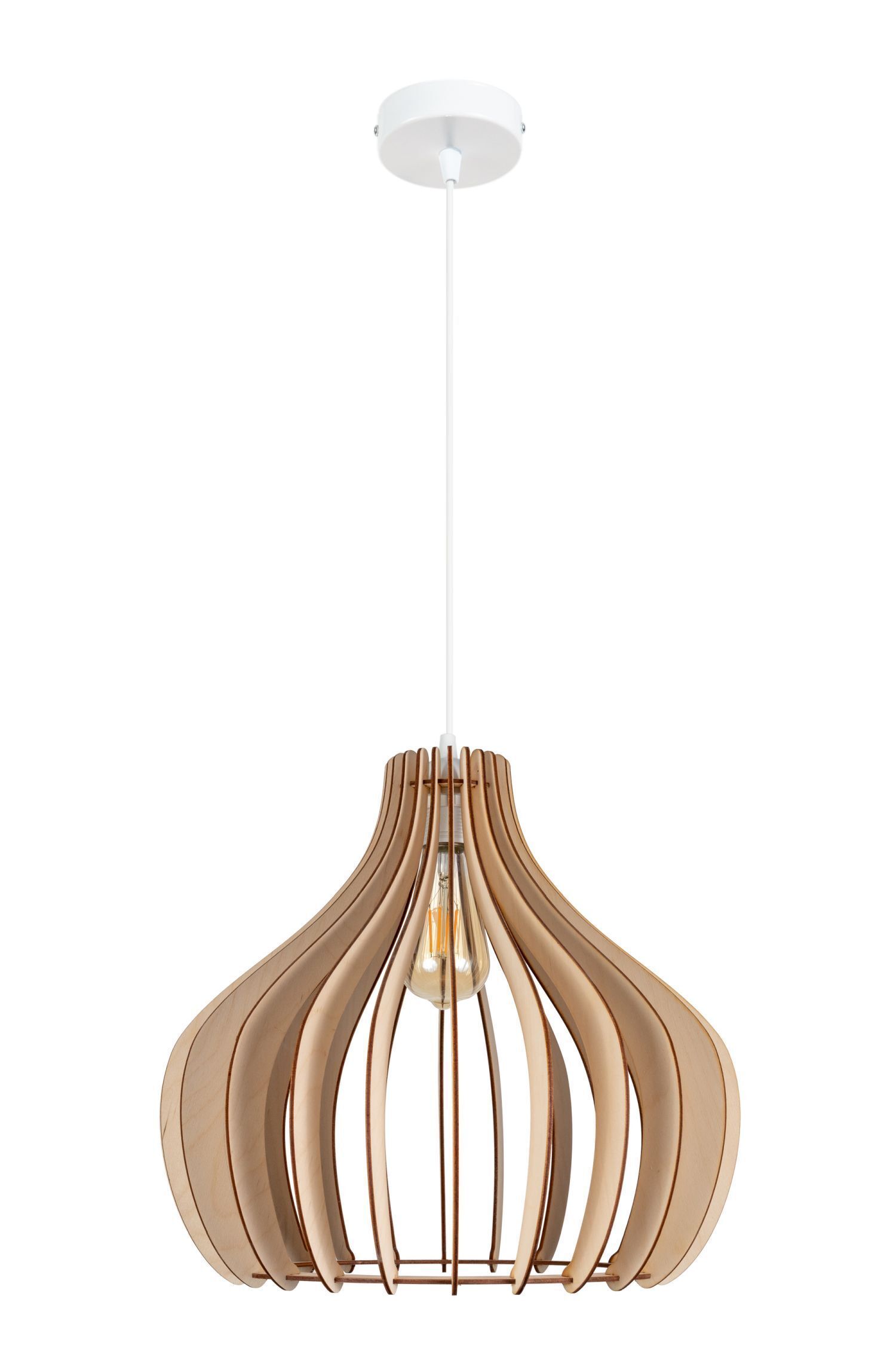 Suspension bois métal blanc E27 Ø40 cm confortable