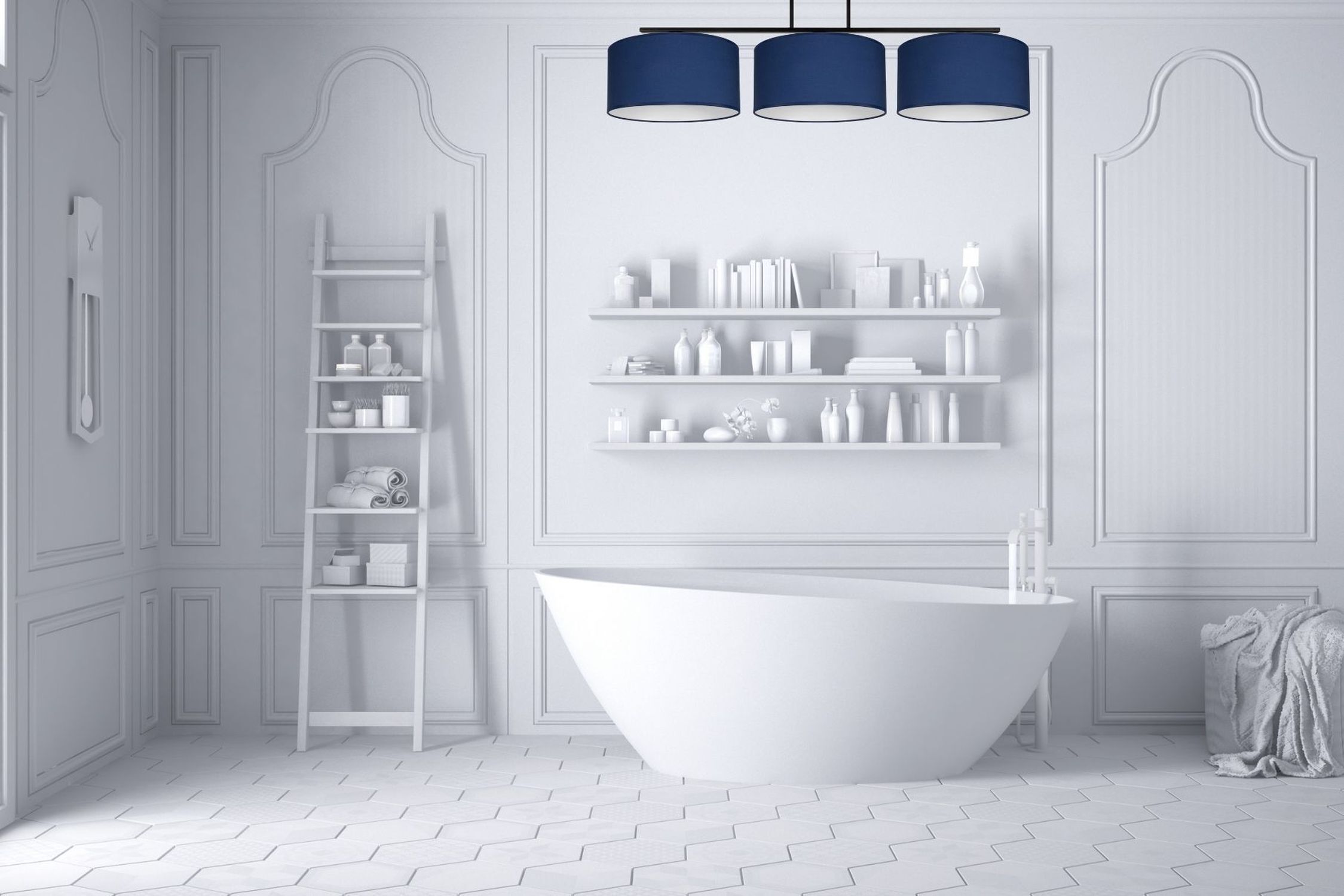 Lange Deckenleuchte Stoff Schwarz Blau Weiß E27 100 cm Badewanne, Badezimmer, Regal, Wandpaneel, Handtuch