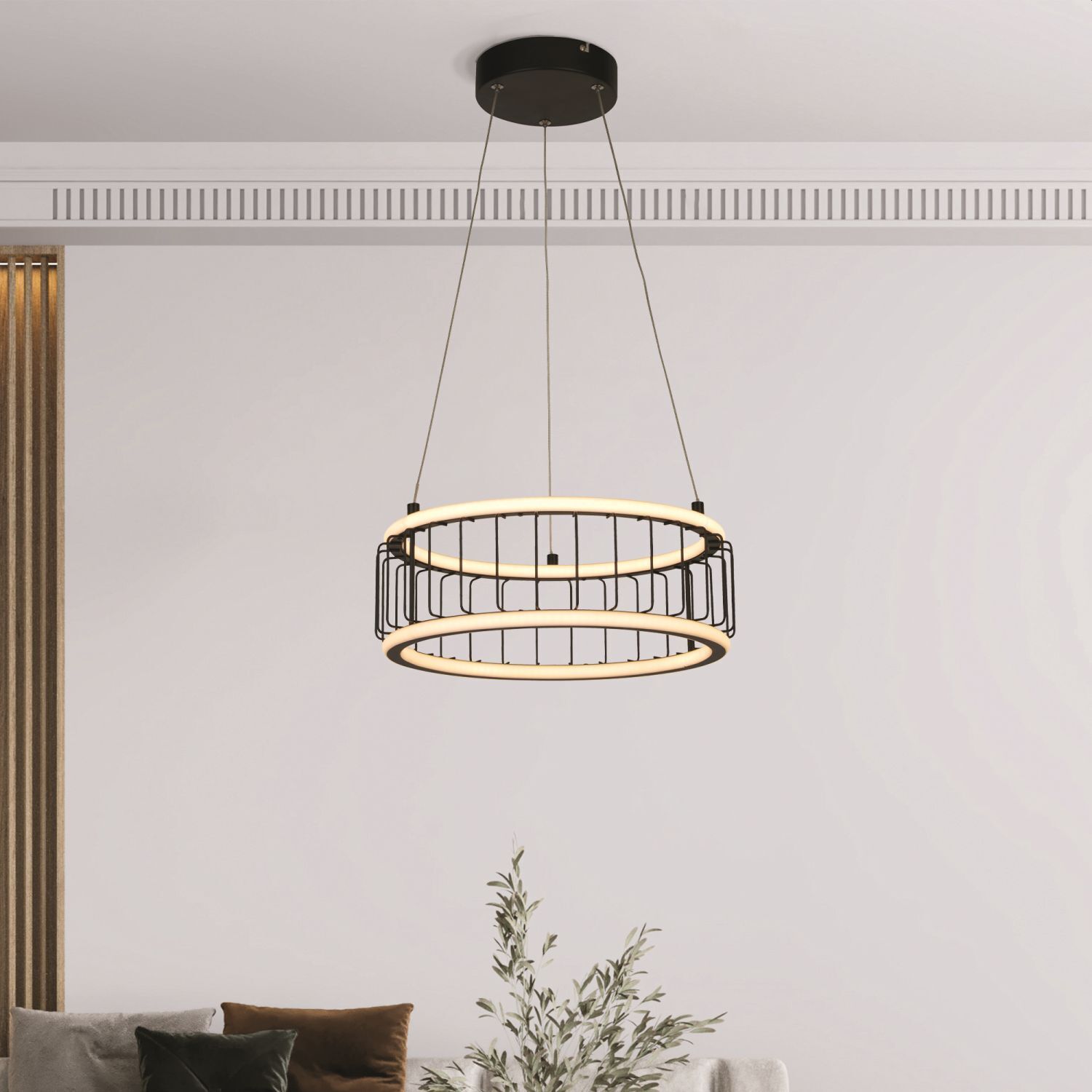 Suspension LED Ring Ø 38 cm Noir Blanc 3000 K 1976 lm