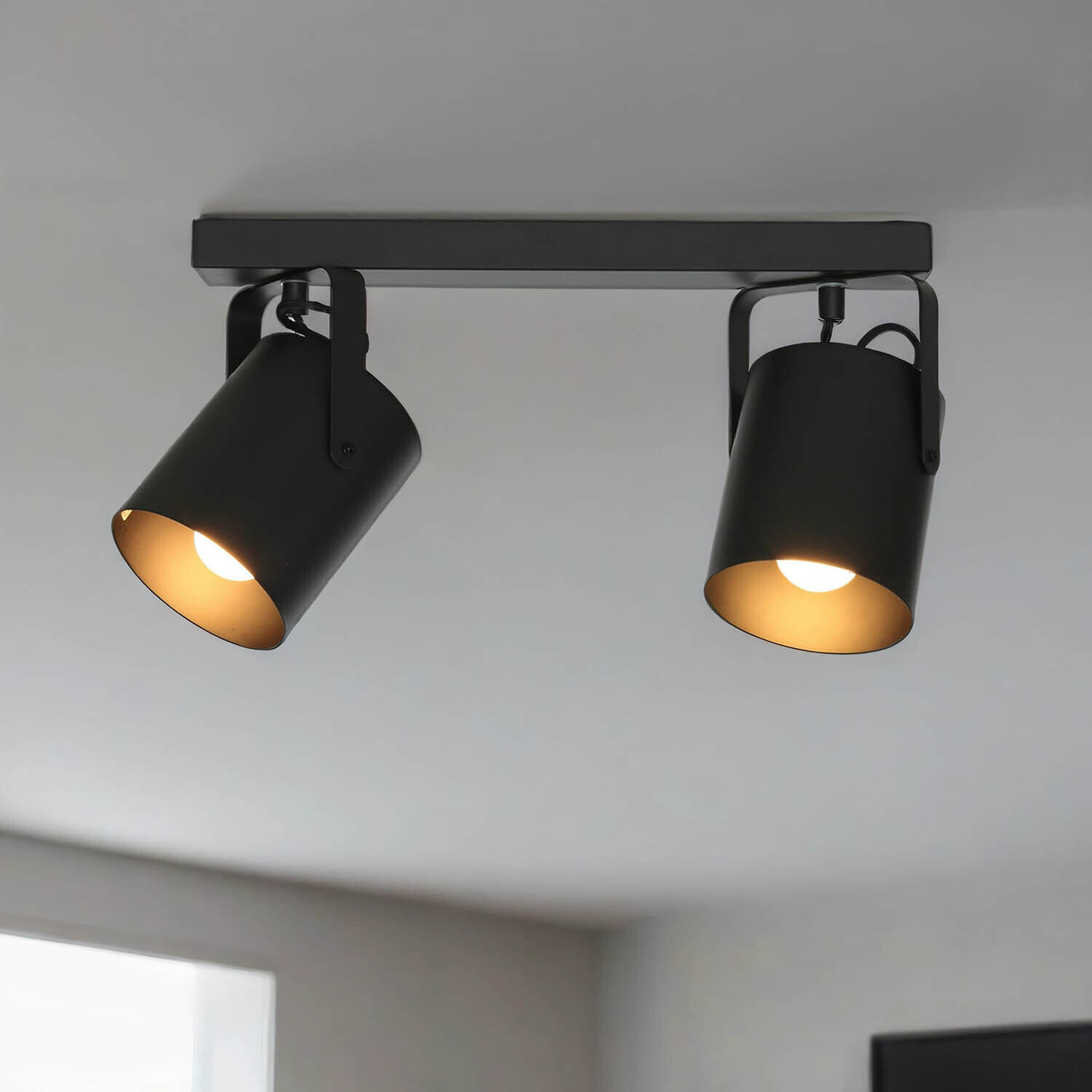 Spot de plafond noir 2 flmg E27