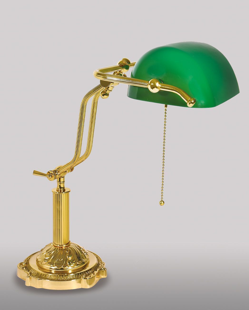 tischleuchte-tischlampe-ministero-1-flammig-messing-poliert-gruen-jugendstil-101-1 Schreibtischlampe, Grün, Gold, Lampenschirm, Kettenzug