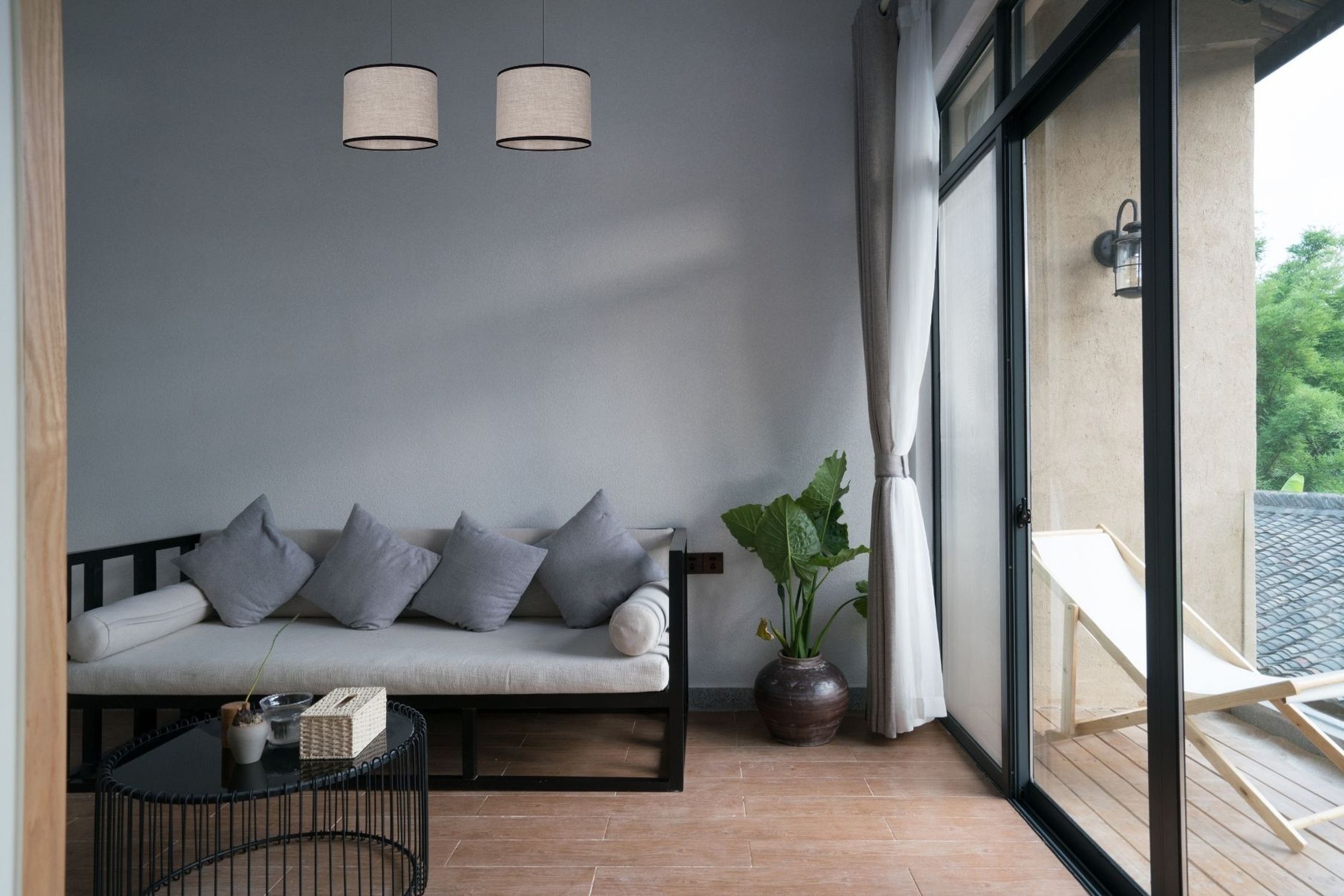 Longue lampe à suspendre Tissu Noir Beige E27 50 cm 2-flmg