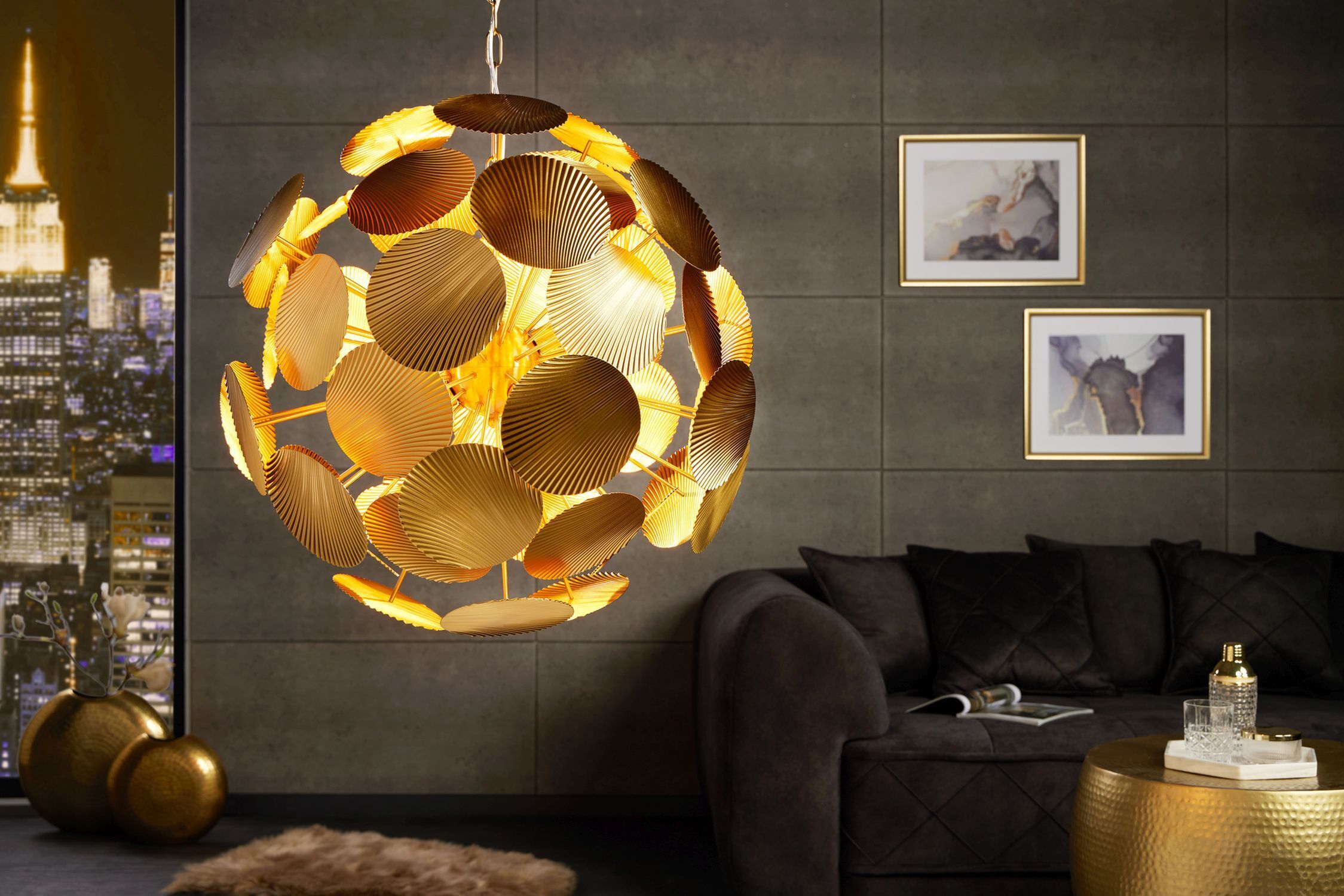 haengelampe-pendelleuchte-hoehenverstellbar-lucas-6x-e14-bis-40w-gold-metall-le64018-06 hängelampe, goldfarben, dekorlampe, wohnzimmer, runde lampe