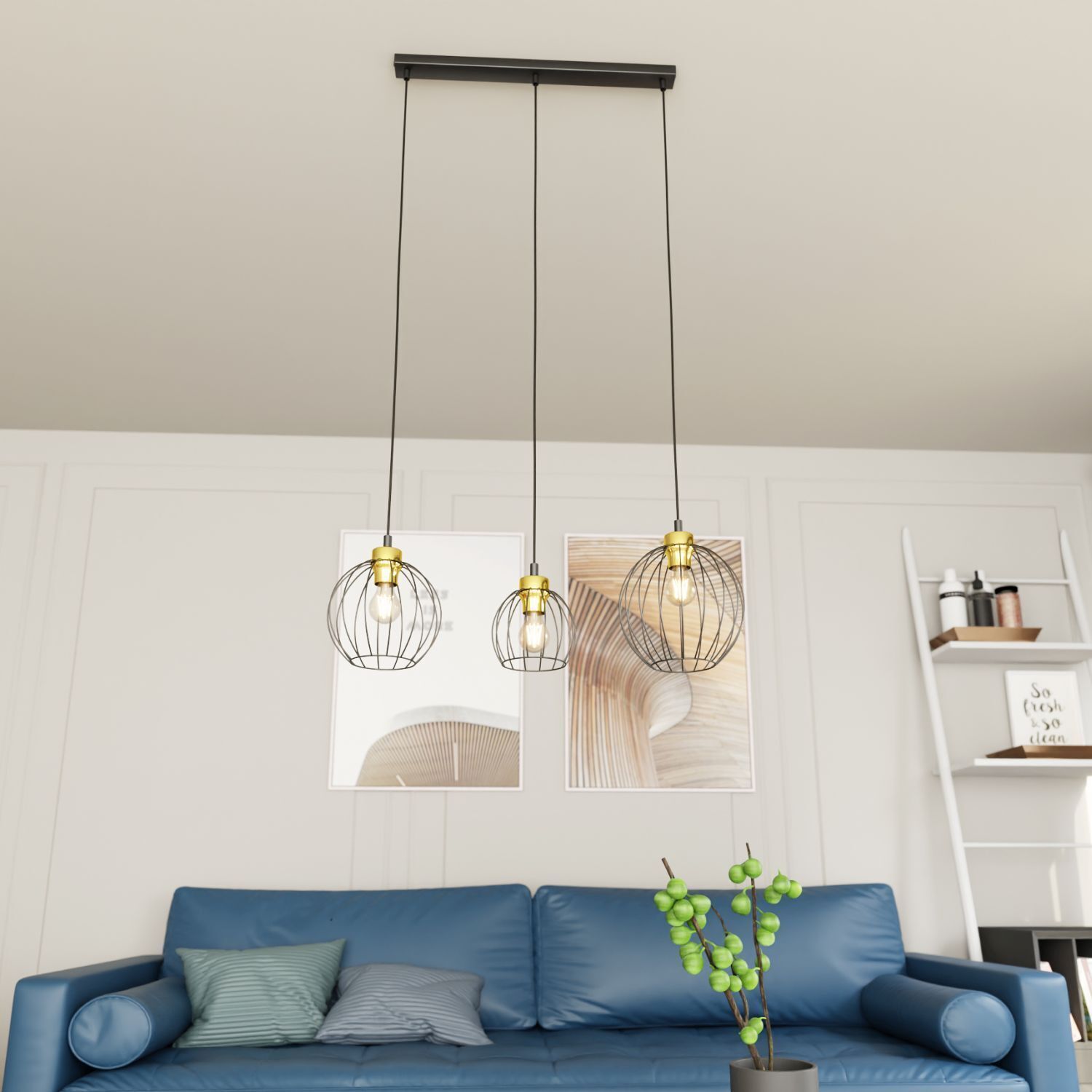 Longue lampe à suspendre Noir Or L:77 cm élégant et stylé