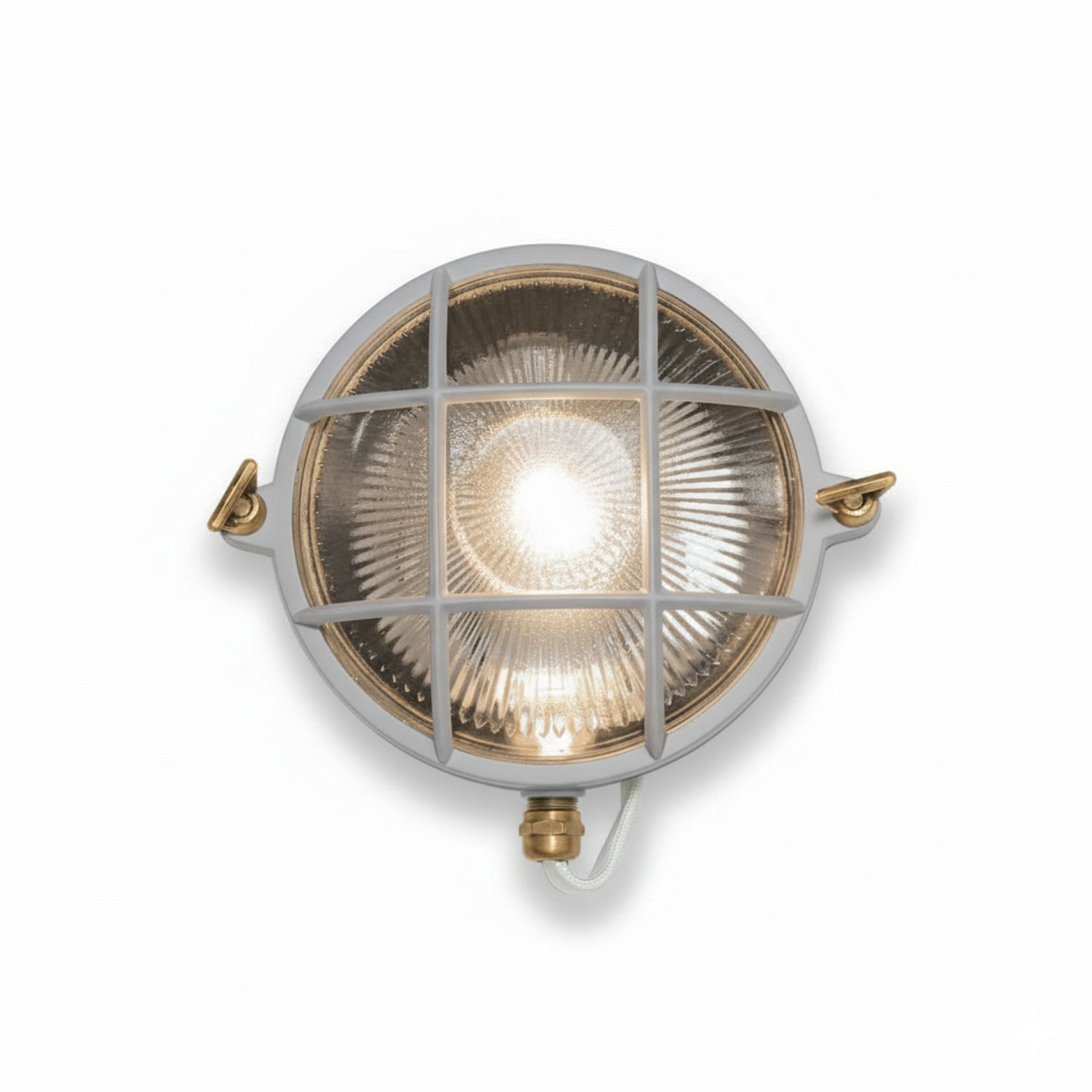 Außenwandleuchte Messing massiv Glas E27 IP64 Grau rund Beleuchtung, Leuchte, Kronleuchter, Lampe, Deckenleuchte
