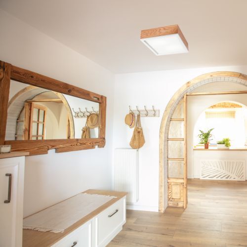 Lampe de plafonnier naturelle chêne verre L:31 cm E27 2-flmg Drinnen, Innenarchitektur, Holz