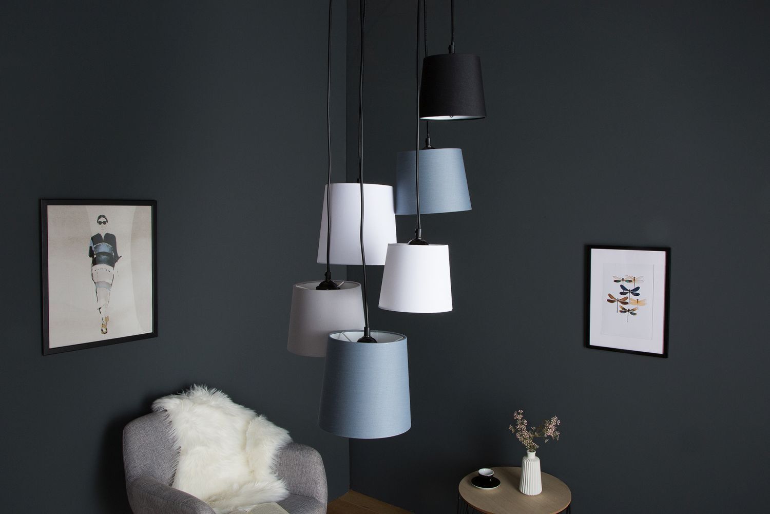 Hängeleuchte Wohnzimmer Weiß Grau Beige Modern Design Lampe, Lampenschirm