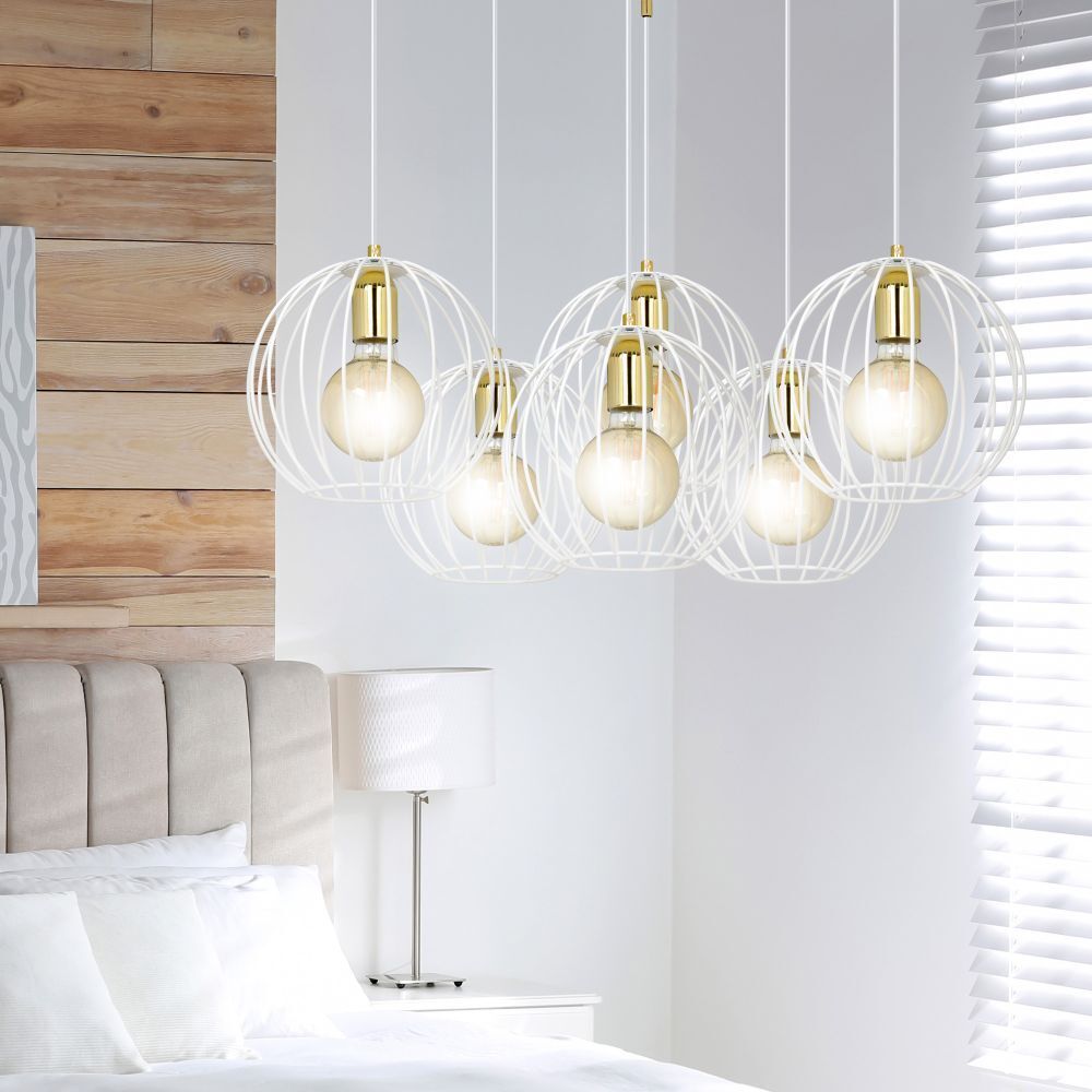 Lampe à suspendre Rétro Blanc Métal Boule Abat-jour E27