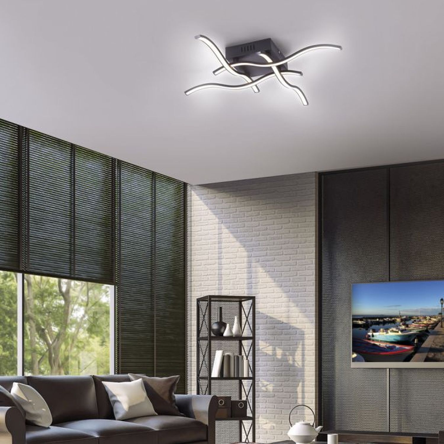 Plafonnier LED Vagues Métal Noir L:55 cm 3000 K