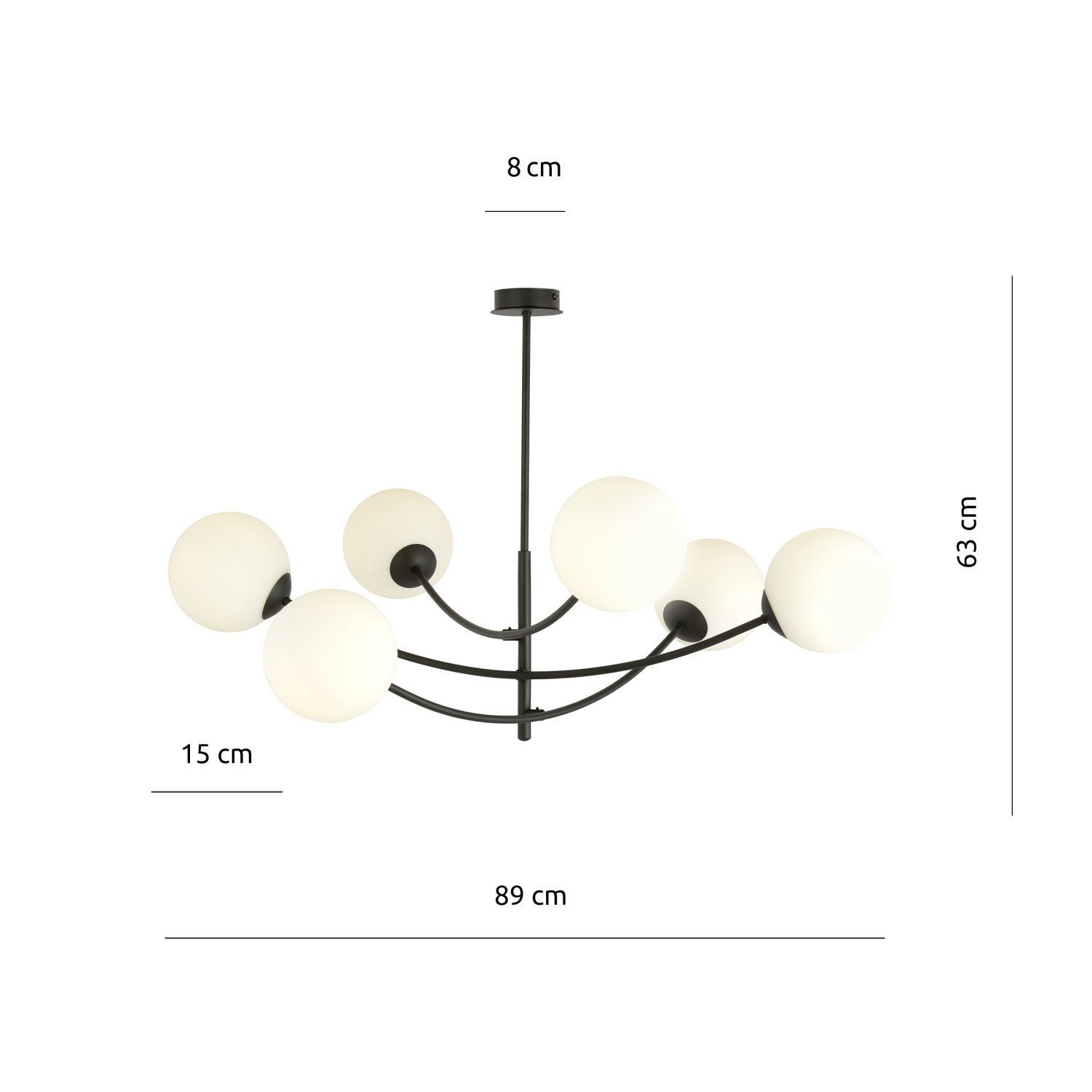 Plafonnier métal verre L : 89 cm 6x E14 orientable