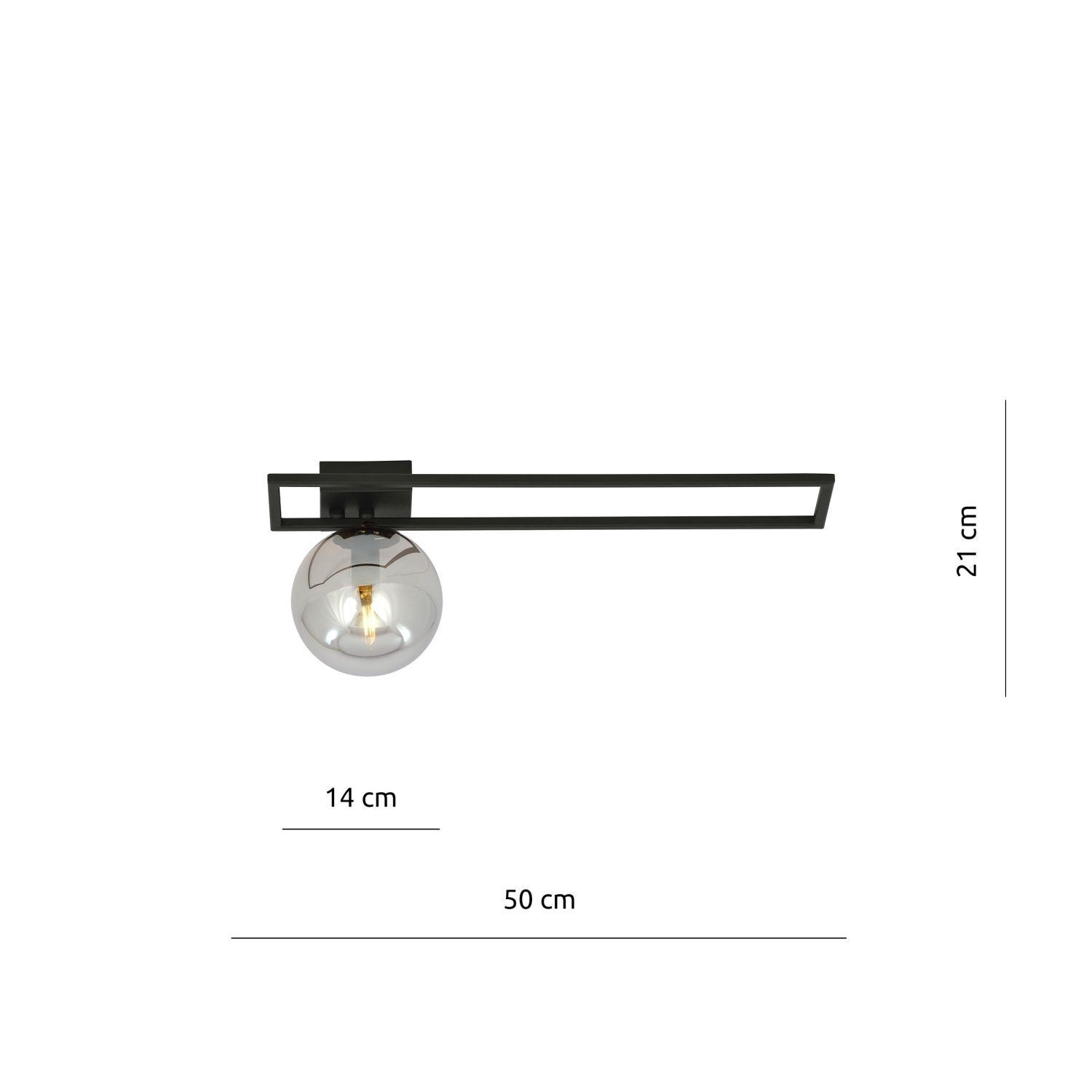 Plafonnier verre fumé métal 50 cm de long Abat-jour sphérique E14