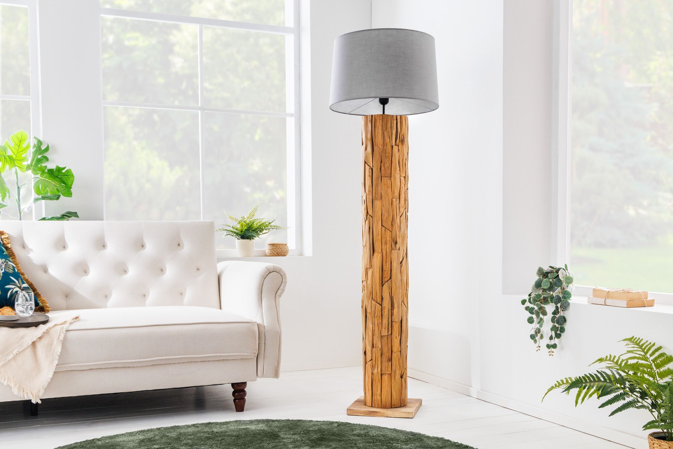 Lampadaire Tissu Bois flotté 138 cm de haut avec interrupteur à pied