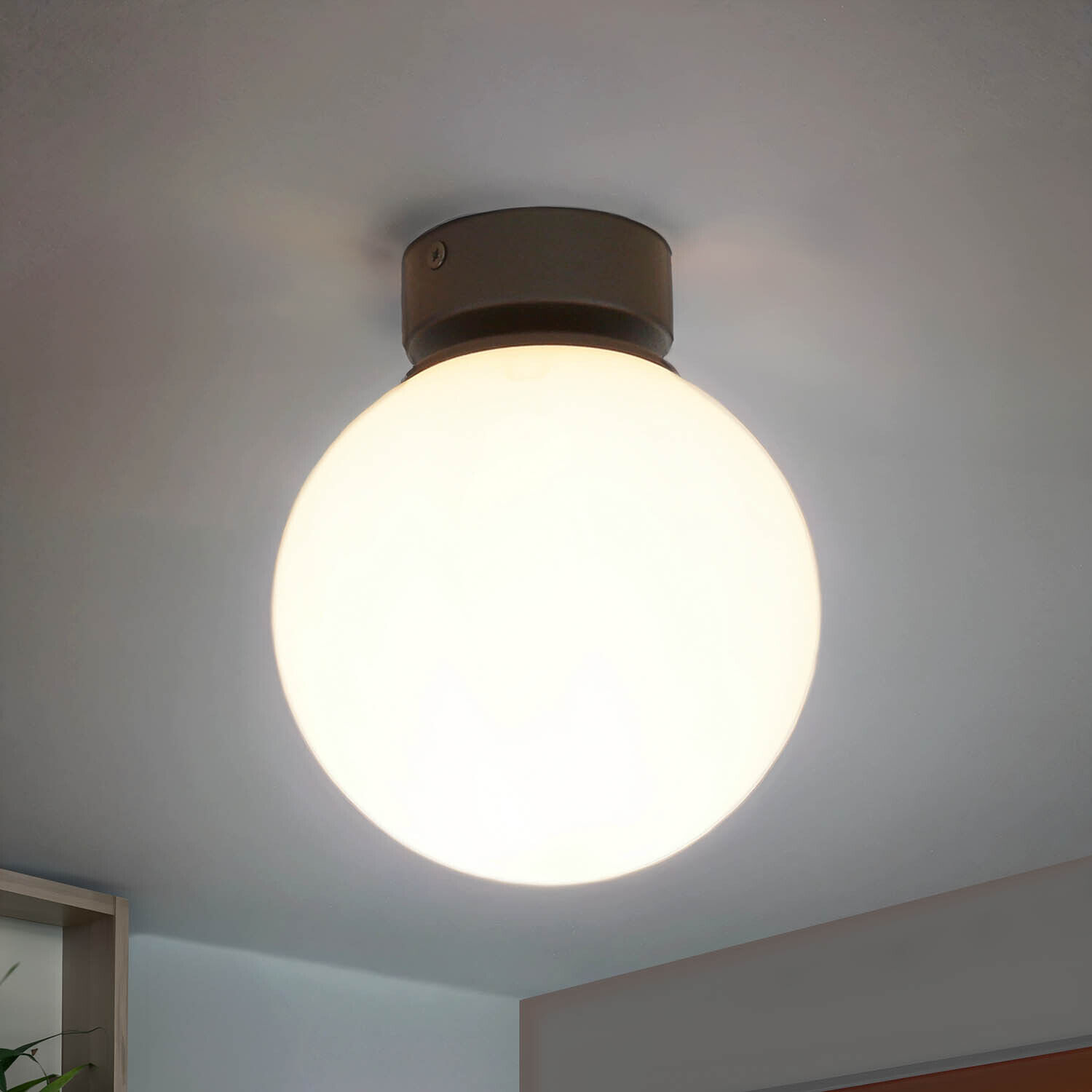 Plafonnier E27 Noir Blanc Verre Métal Moderne