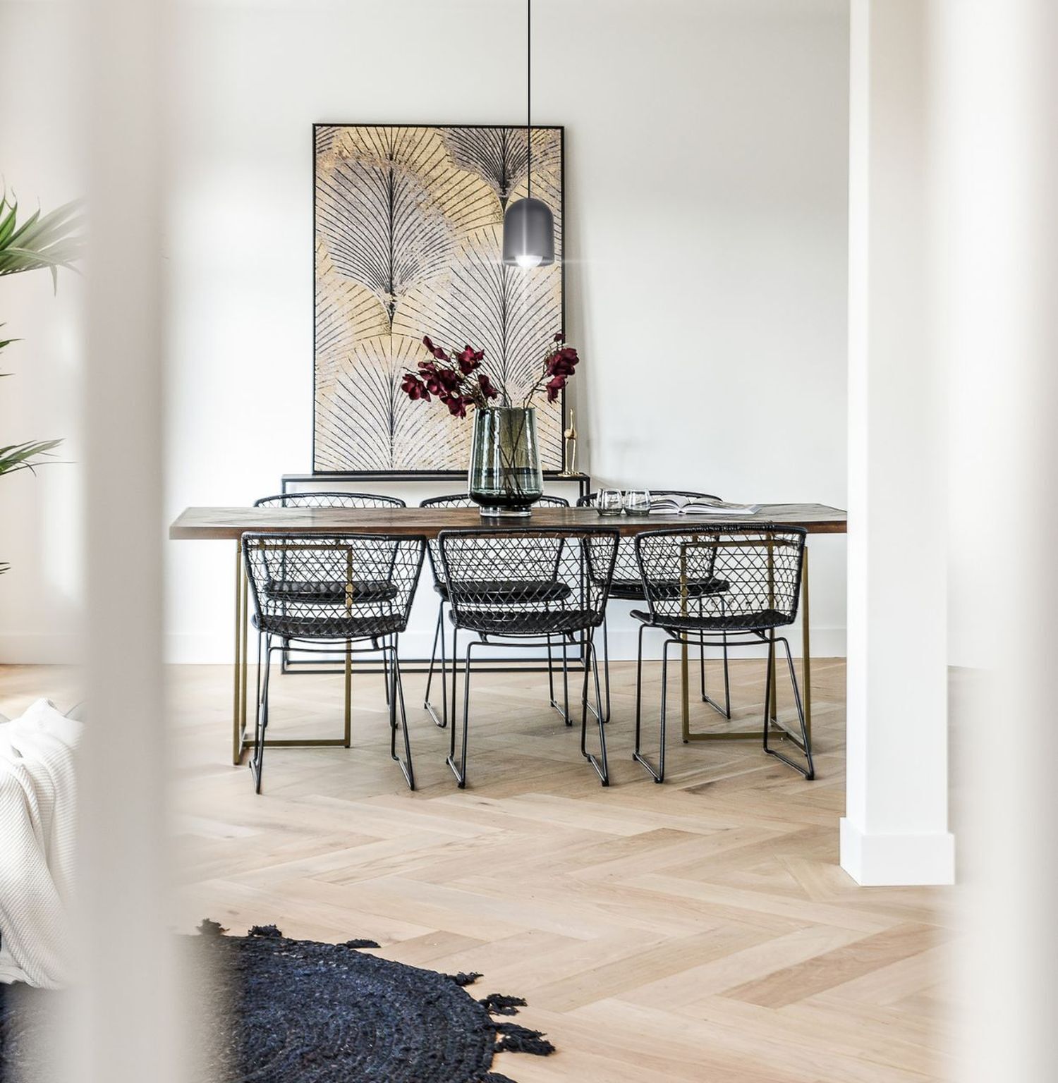 Suspension ronde métal noir E27 Ø11 cm Loft Speisesaal, Esstisch, Tisch, Fußboden, Innenarchitektur