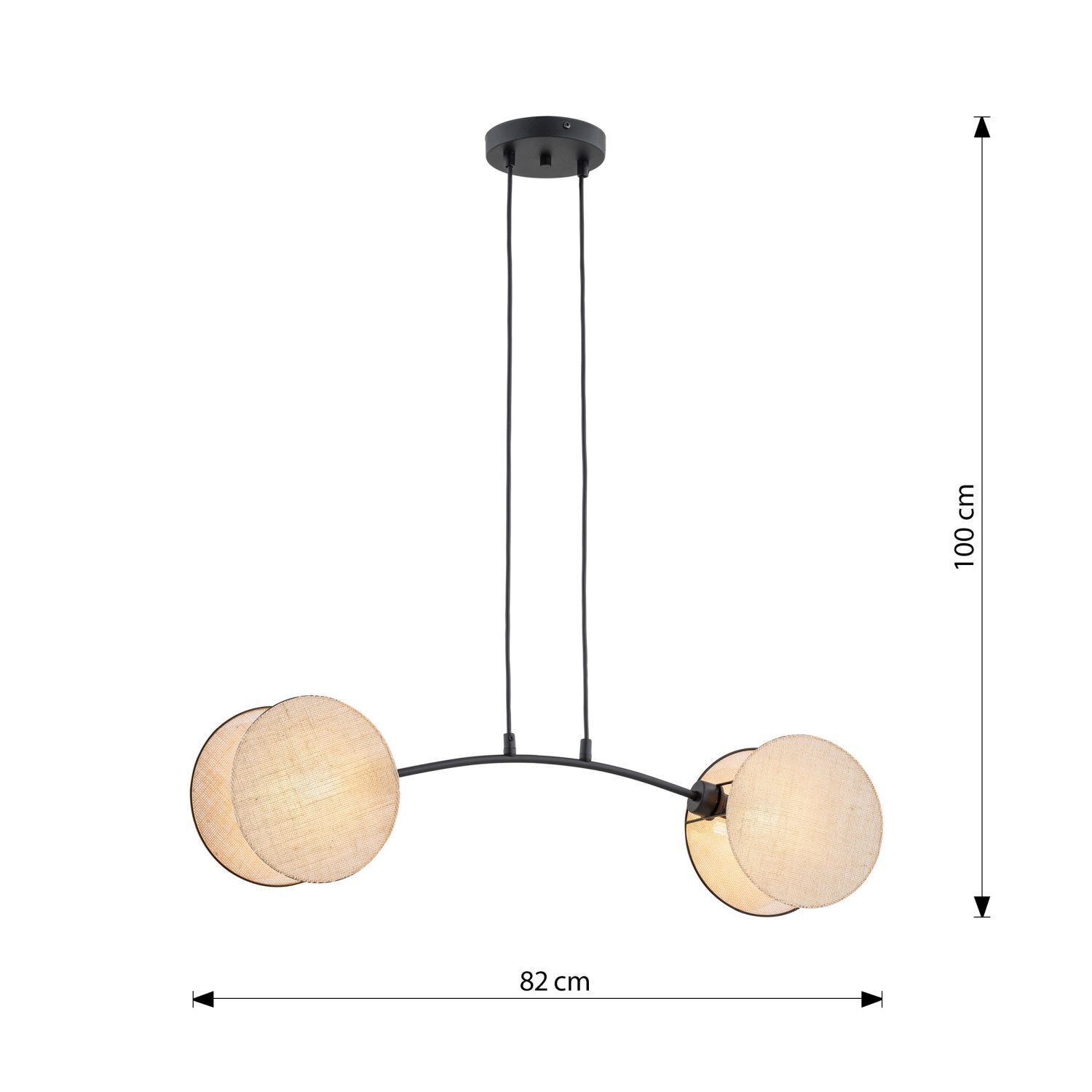 Suspension tissu métal 82 cm de long H : max. 100 cm 2x E27