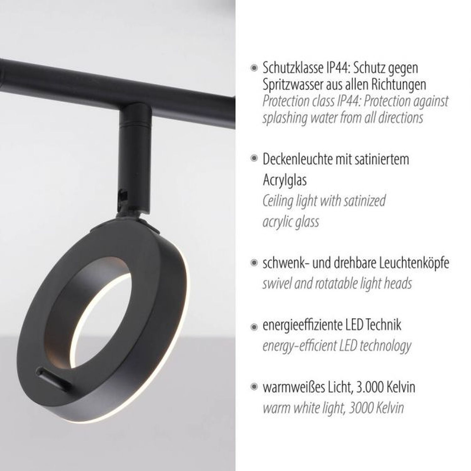 Spot de plafond LED flexible anthracite IP44 50 cm à faible éblouissement Beleuchtung