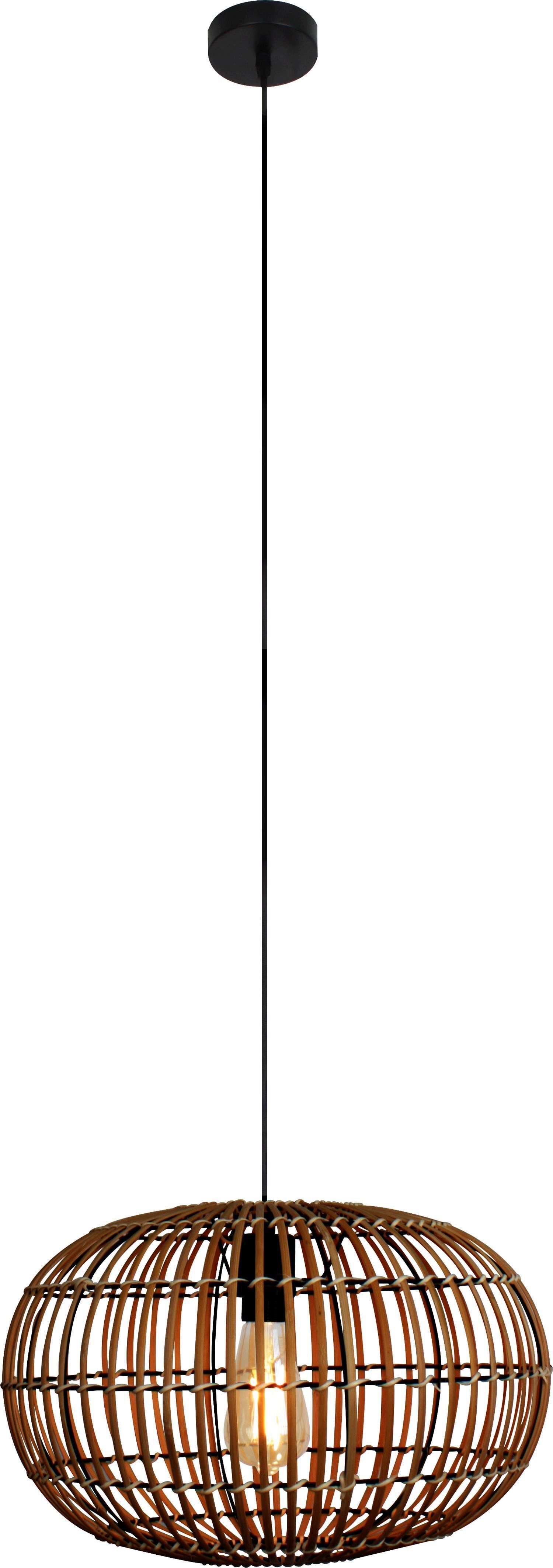 Lampe à suspendre Bambou Naturel Noir rond Ø40 cm E27 Moderne
