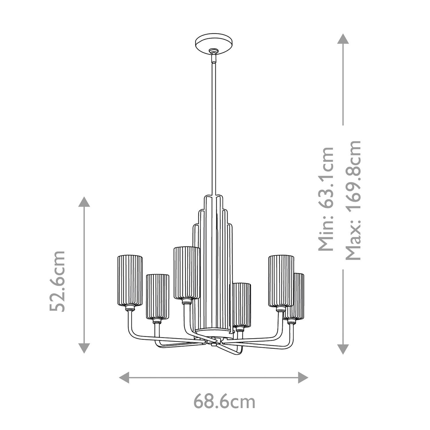 Lustre Art déco métal verre L : 68,6 cm H : max. 169,8 cm