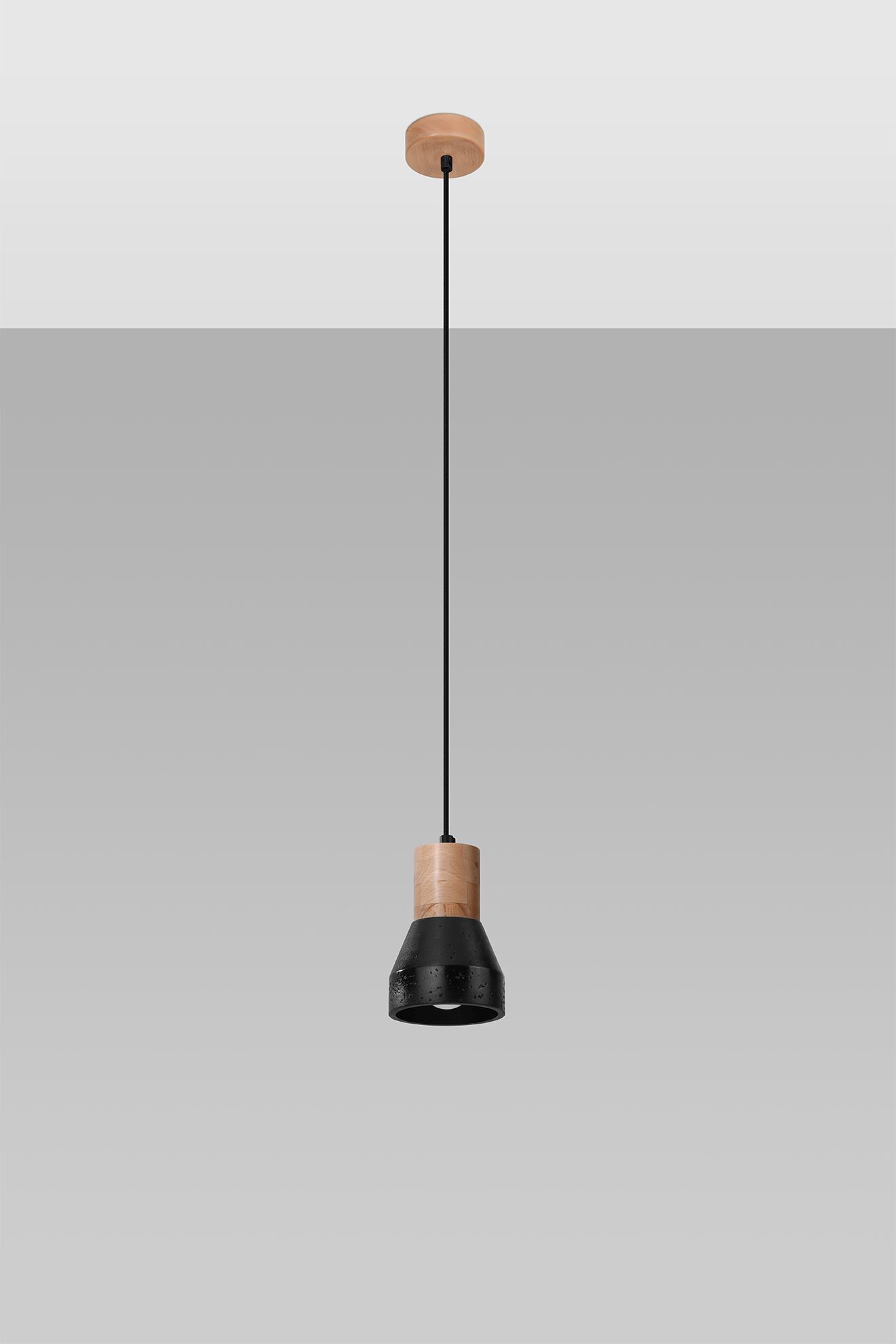 Lampe à suspendre Noir Béton Bois Scandinave Ø 12 cm