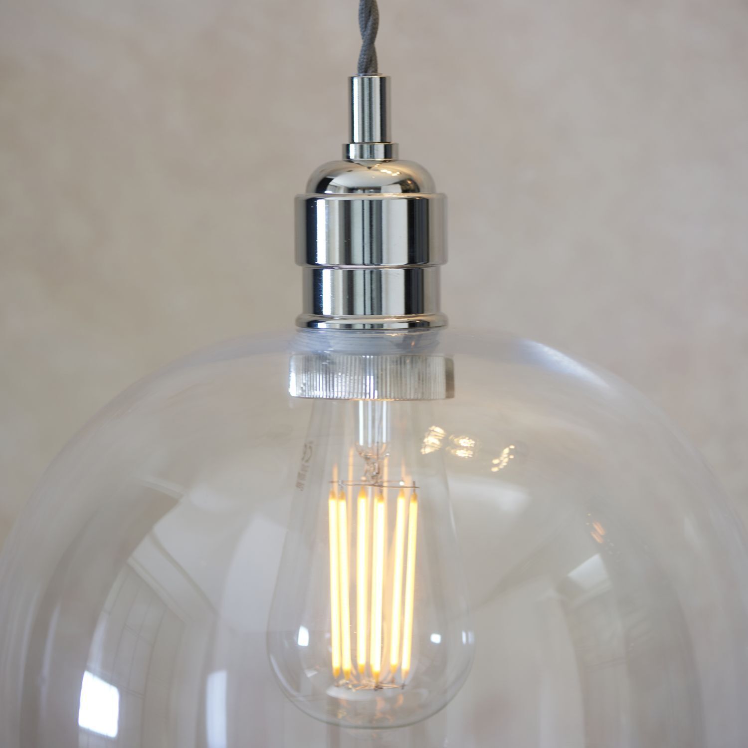 Lampe à suspendre verre métal D : 25 cm en nickel brillant E27