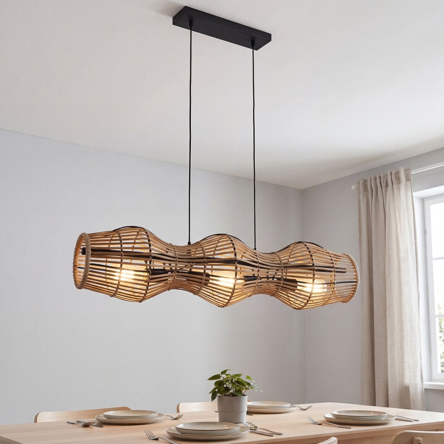 Suspension Bambou Marron E27 3-flamme Scandinave