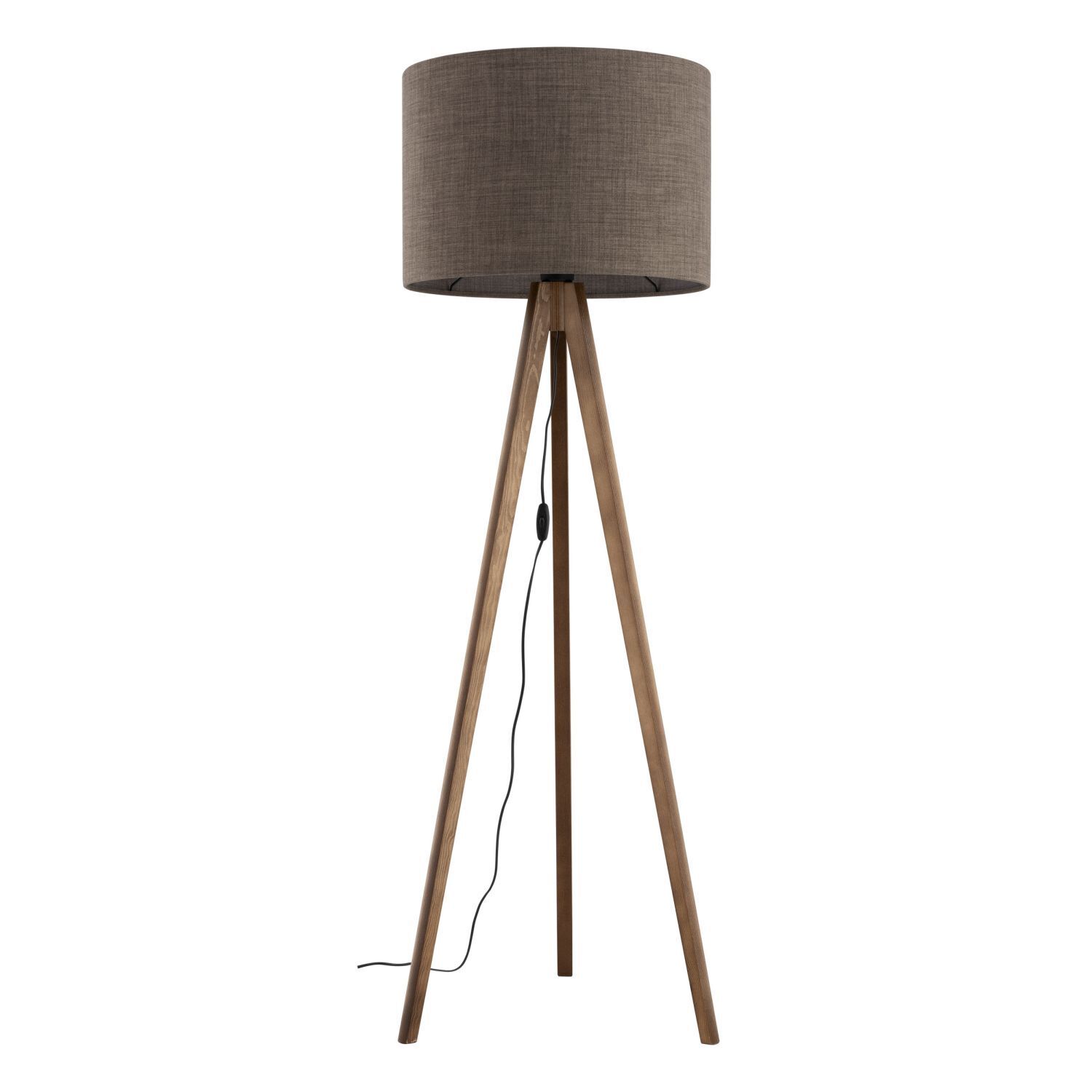 Lampadaire tripode 145 cm petit E27 tissu bois brun Skandi