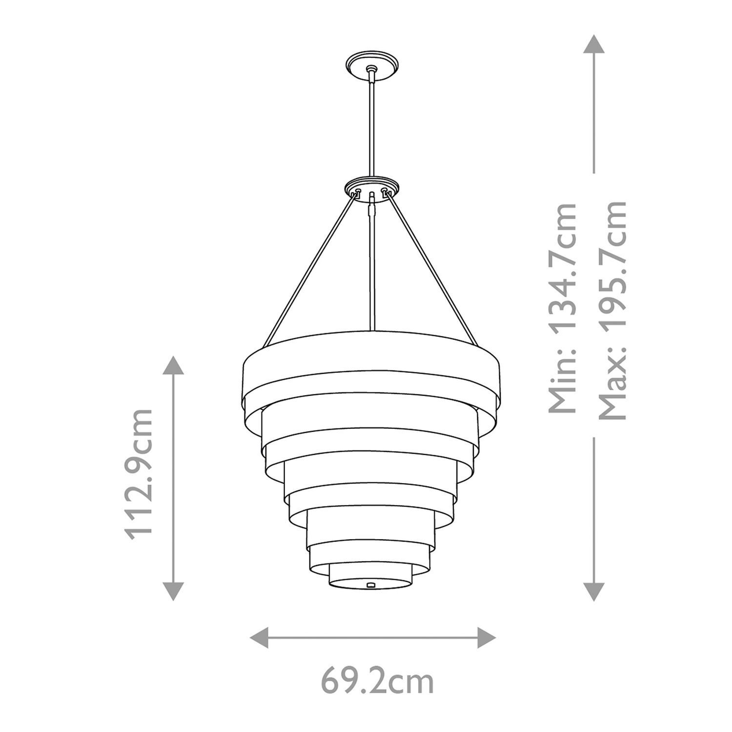 Suspension laiton antique Ø 69,2 cm H : max. 195,7 cm 8x E14