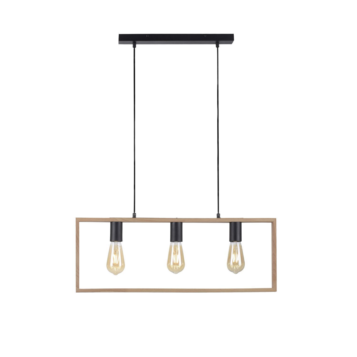 Lampe à suspendre naturelle Rétro Bois Métal L:69 cm 3-flmg