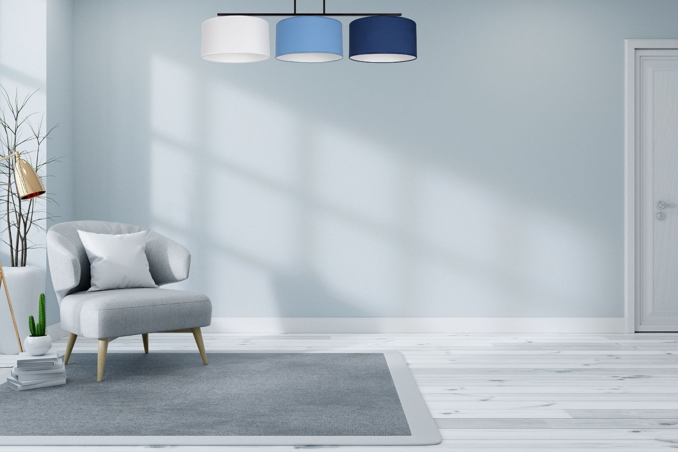 Plafonnier confortable Tissu Blanc Bleu E27 L:100 cm Lampe, Dekoration für Zuhause, Pflanze, Fußboden