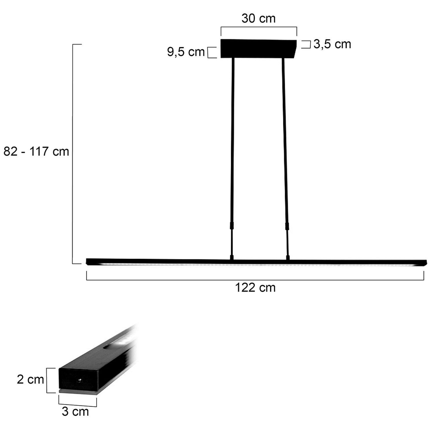 Plafonnier LED long à intensité variable noir 122 cm 4000 K