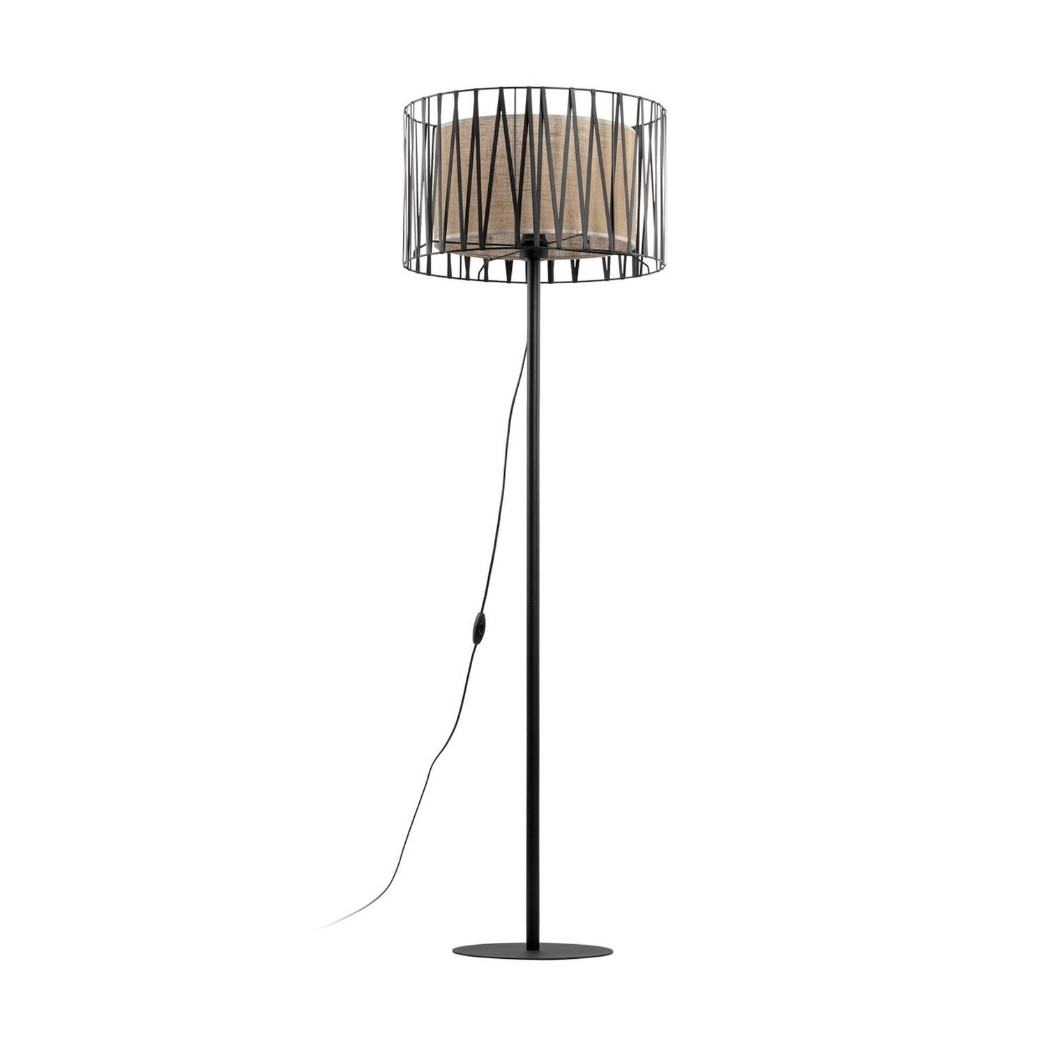 Lampadaire 158 cm Métal Jute Noir Marron E27 Moderne