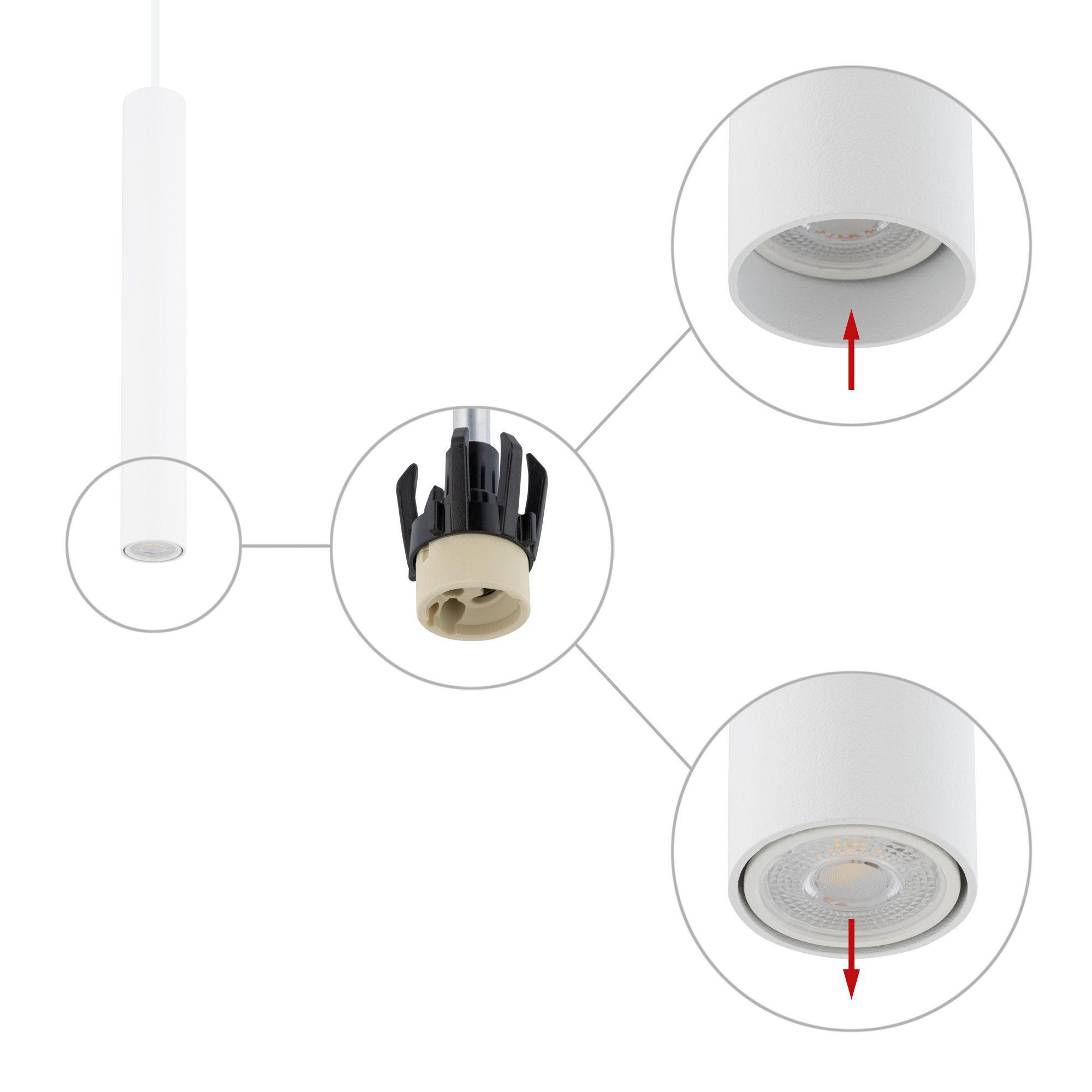 pendant light, track light, gu10 adapter, cylindrical fixture, recessed spotlight
