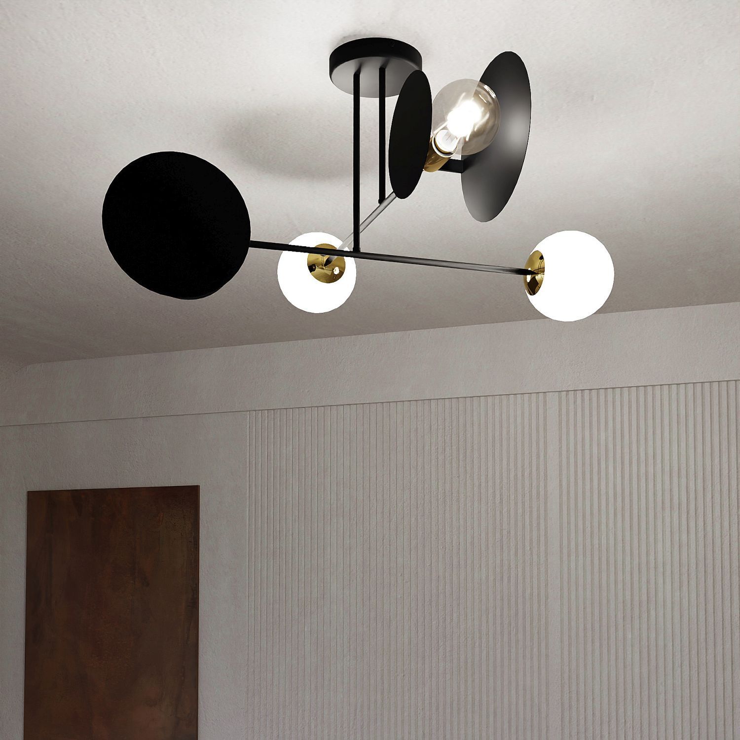Plafonnier Noir Blanc Moderne Métal Verre 4x E27
