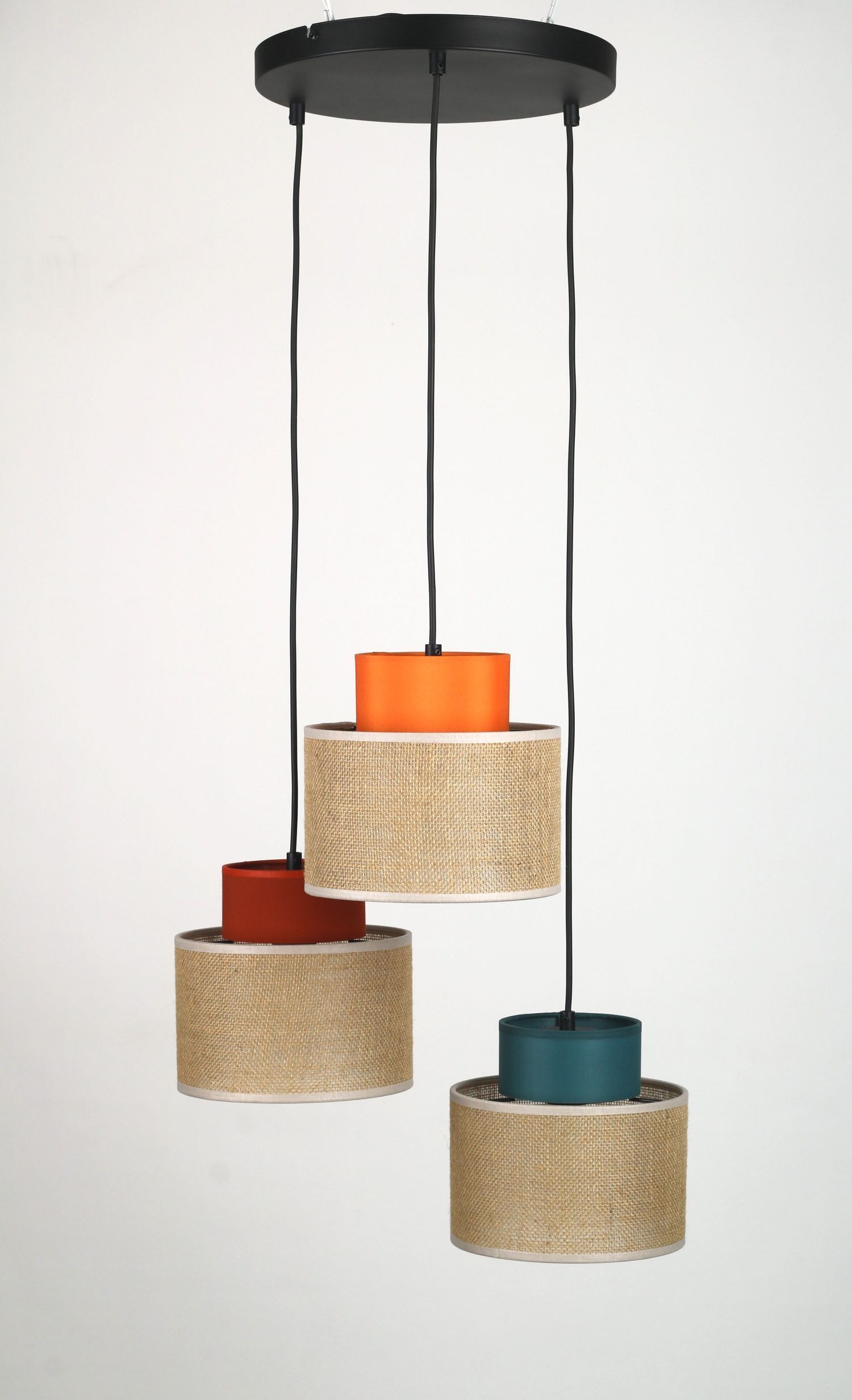 Lampe à suspendre jute tissu E27 réglable 3-flamme rétro multicolore Lampe, Kronleuchter, Klebeband