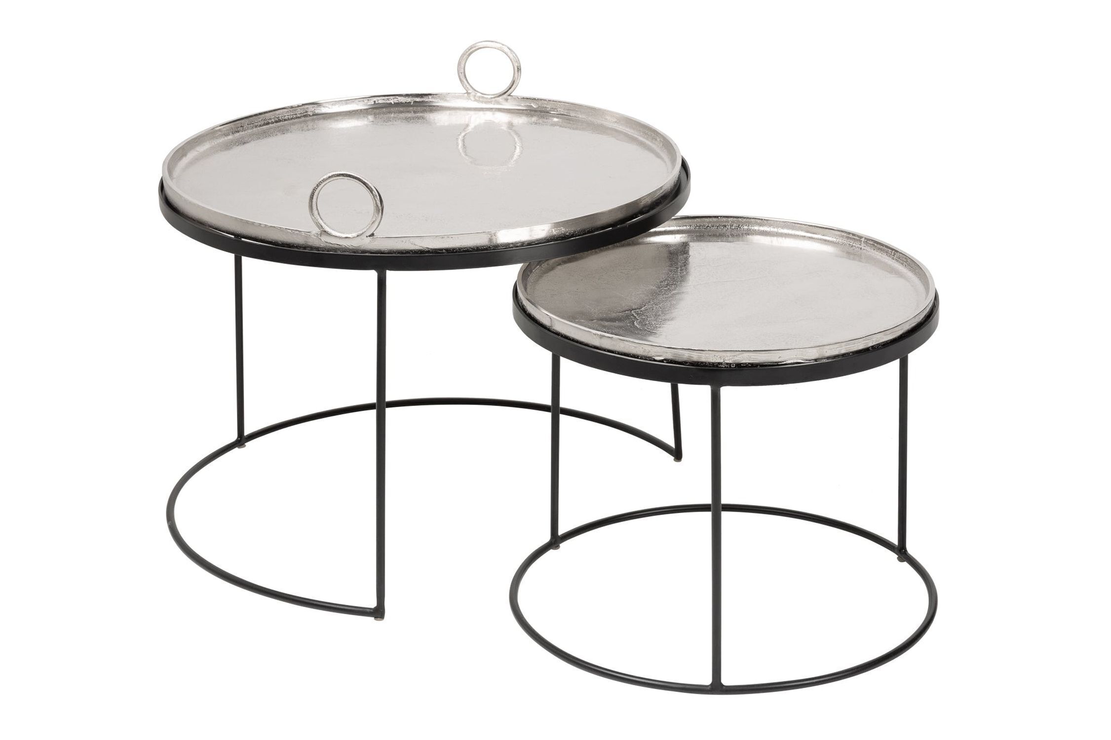 Beistelltisch 2er Set mit Tabletts Metall in Silber Schwarz Kaffeetisch, Mobiliar, Tabelle, Esstisch