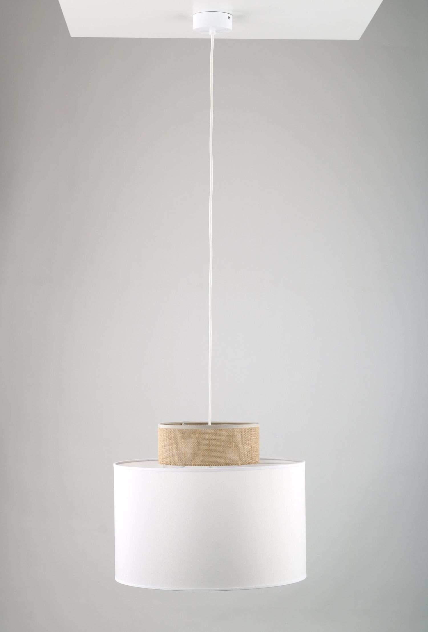 Suspension Tissu Jute E27 Ø 38 cm H : max. 1,7 m Blanc Naturel Lampe, Kronleuchter, Deckenleuchte, Klebeband