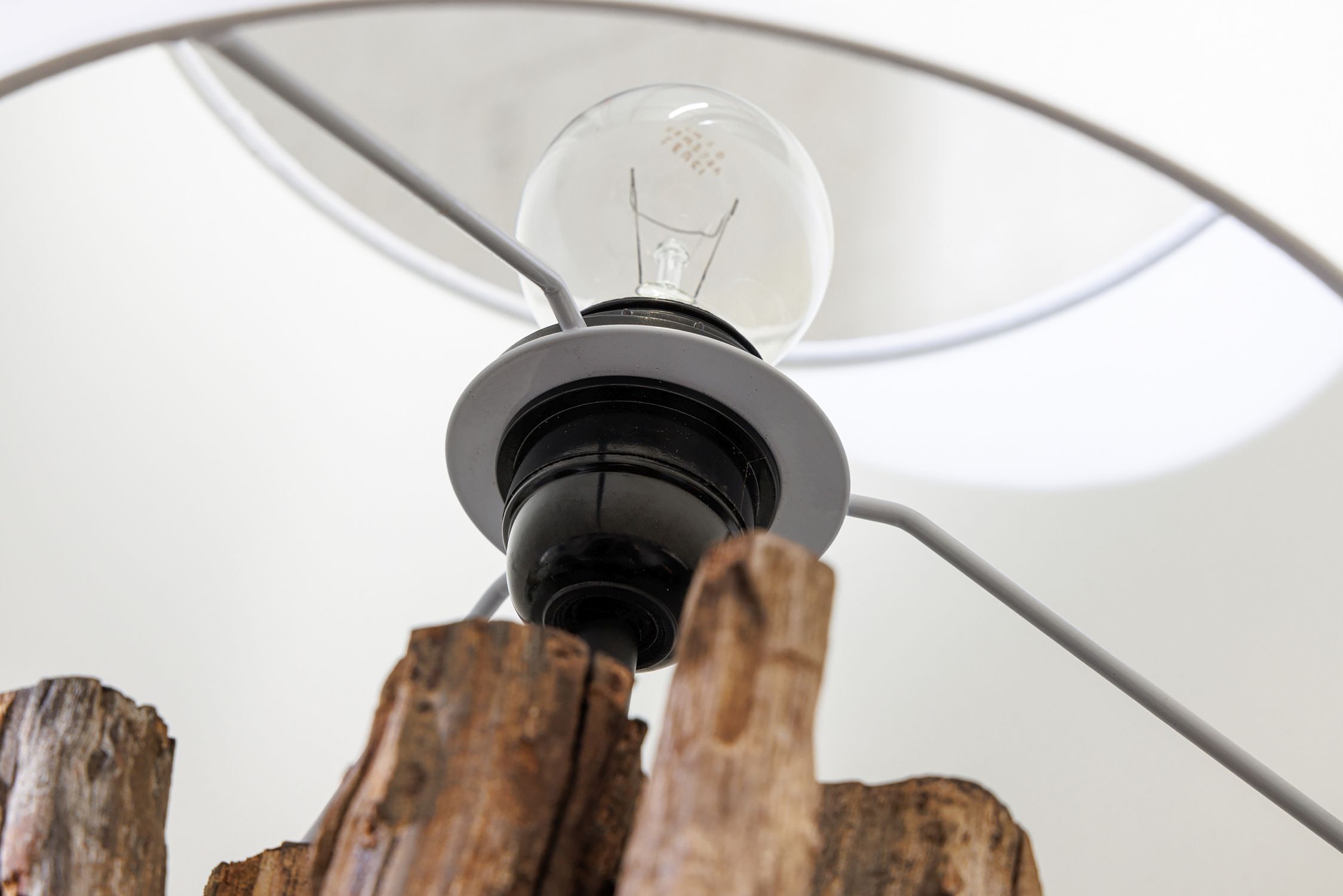 Tischleuchte Holz Stoff Weiß 58 cm groß E27 blendarm Licht, Lampe, Deckenventilator, Gerät, Elektrisches Gerät