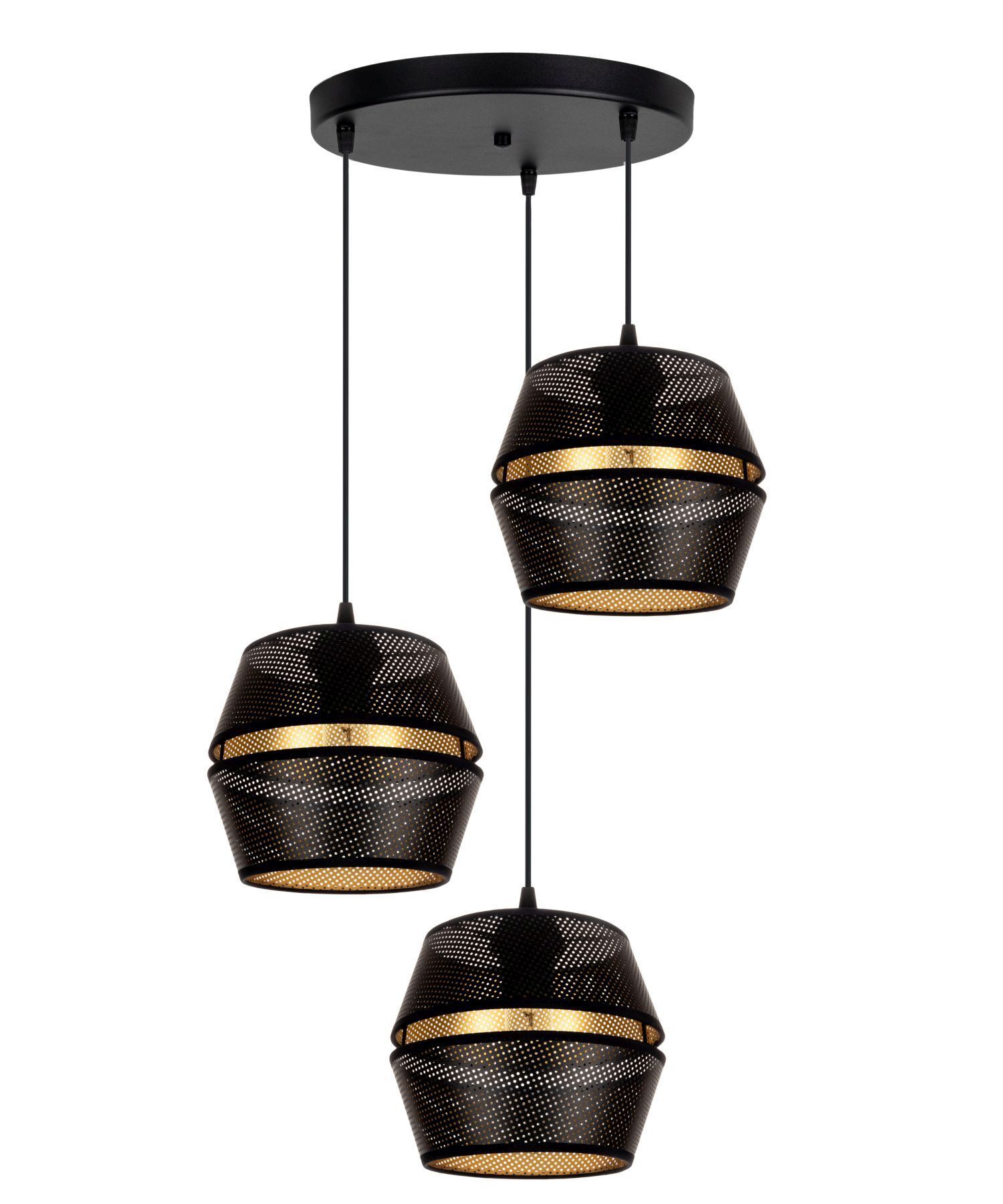 Lampe à suspendre ronde noir or métal L:45 cm E27 3-flmg Deckenleuchte, Leuchte, Lampe