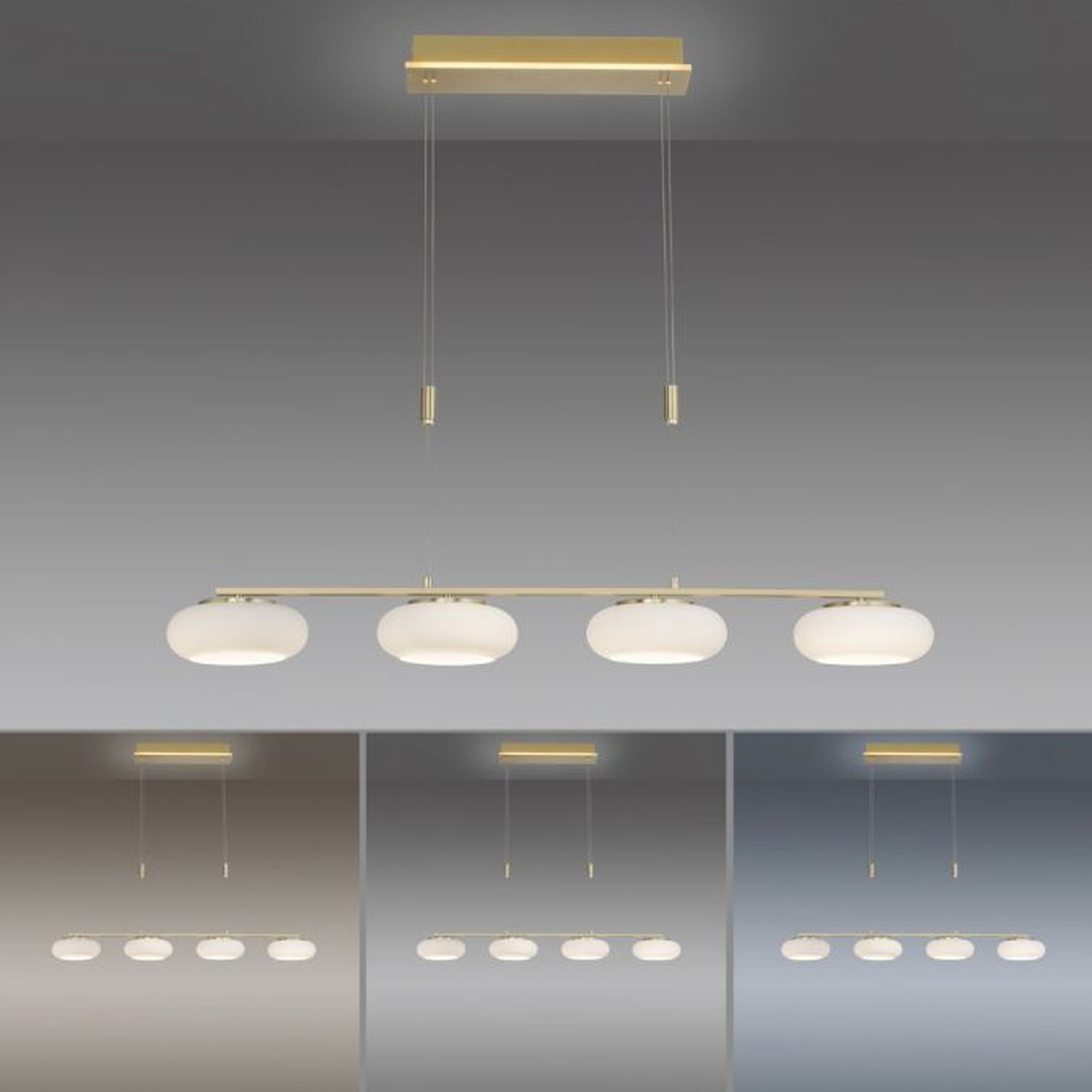 LED Hängelampe Glas 108 cm Fernbedienung in Messing Deckenleuchte, Leuchte, Kronleuchter, Lampe