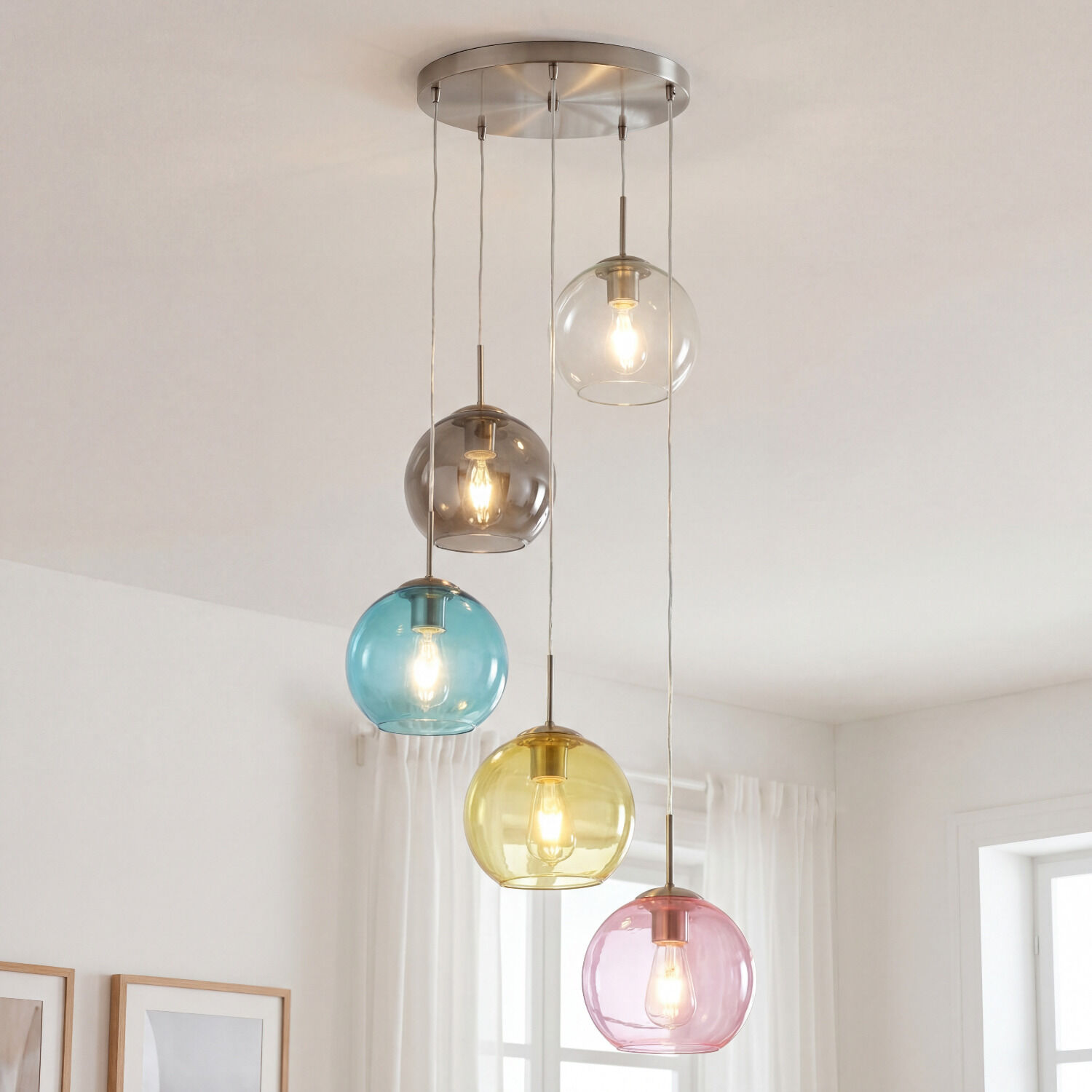 Hängelampe, Glasball Lampen, Kronleuchter, Farbe: bunt, Mehrfach pendel