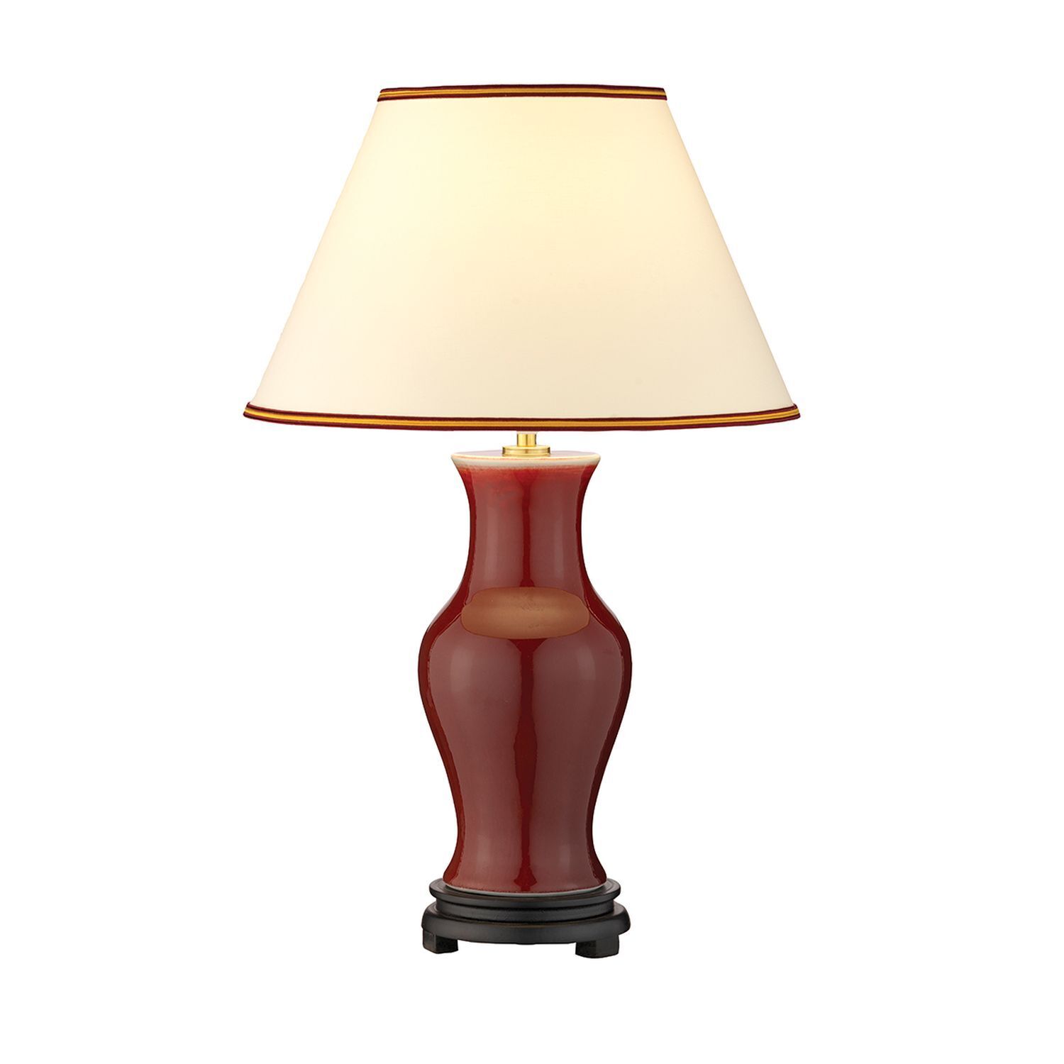 Tischleuchte Porzellan 56 cm Rot Ecru E27 Stoffschirm Tischlampe, Rot, Porzellan, Schirmlampe, Holzfuß