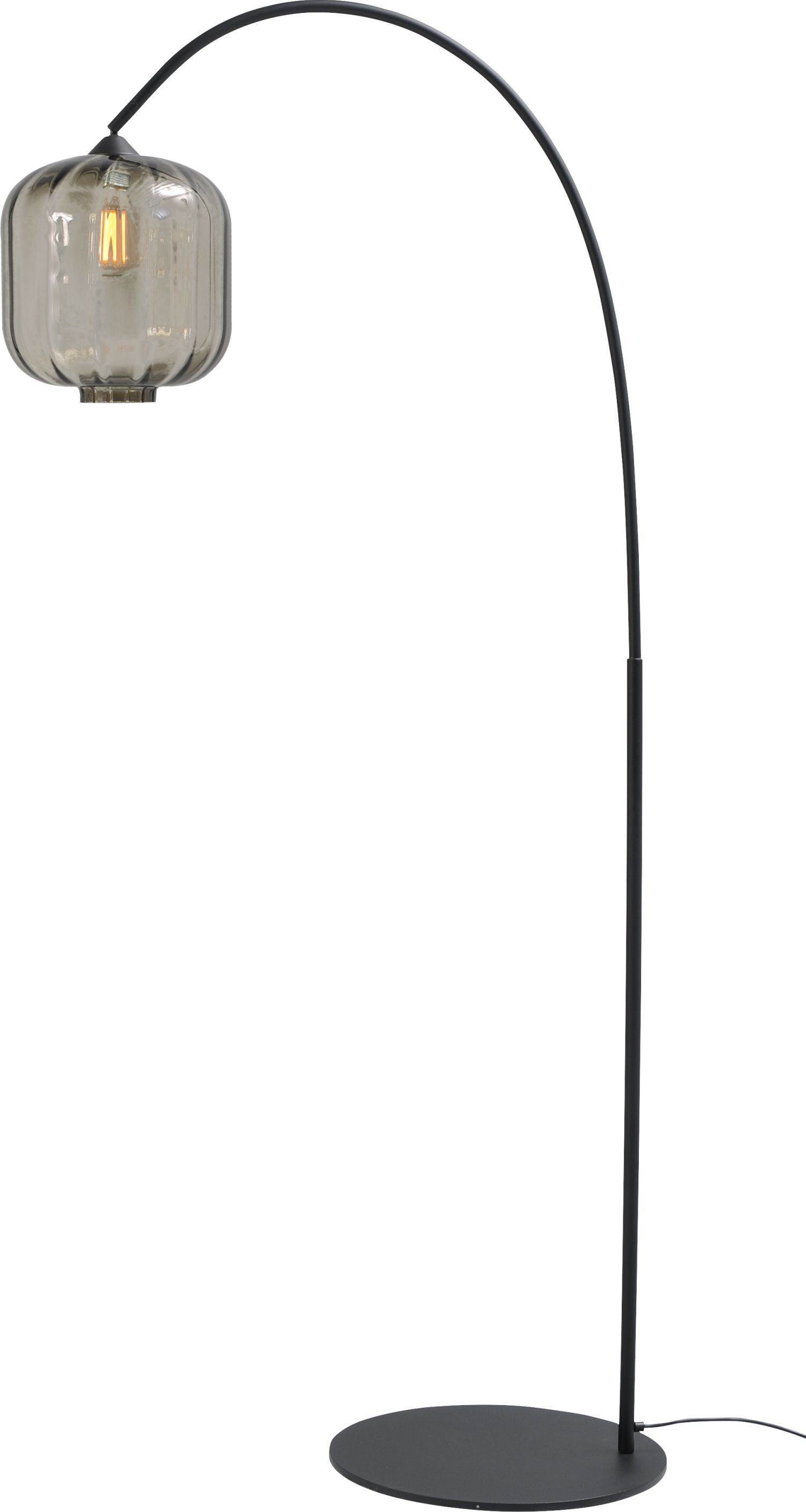 Lampadaire courbé noir métal verre 181 cm E27