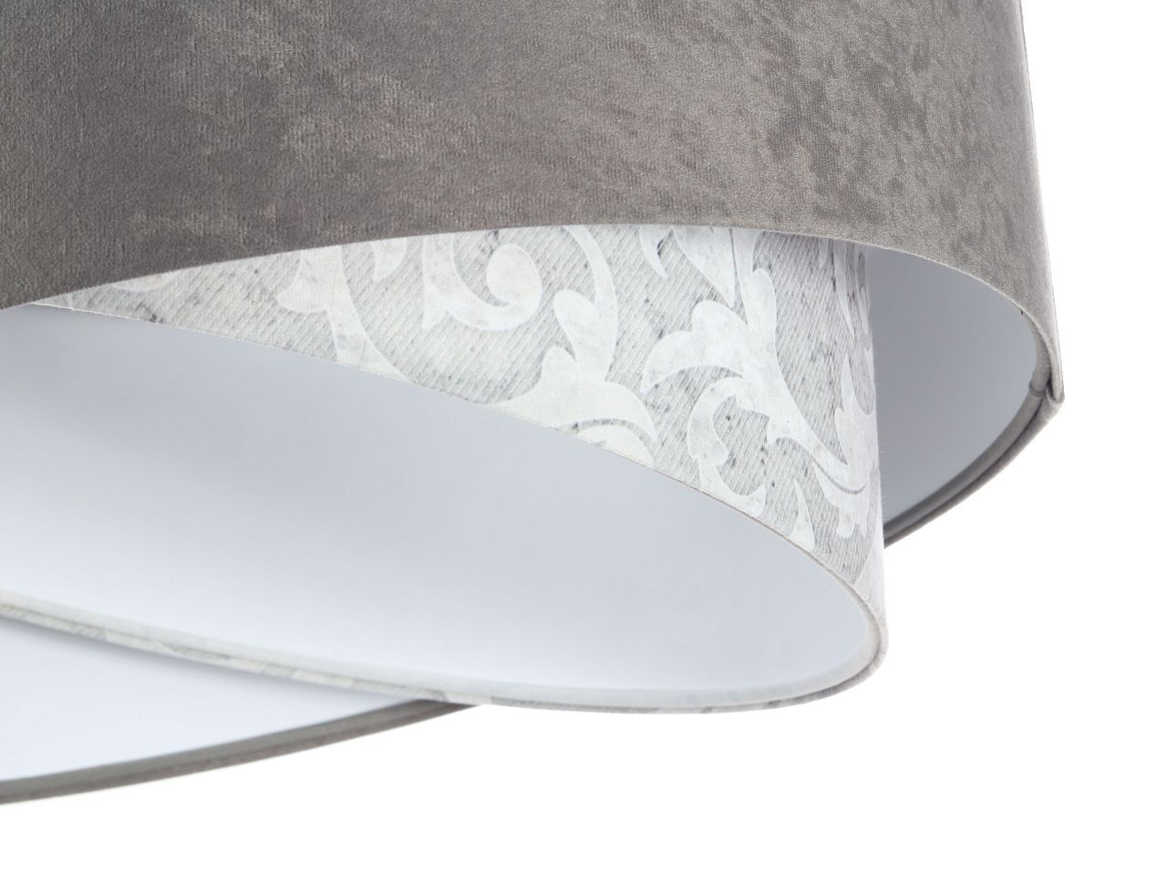 Pendelleuchte Grau Weiß Ø 50 cm Stoffschirm Velours Optik Lampe, Lampenschirm