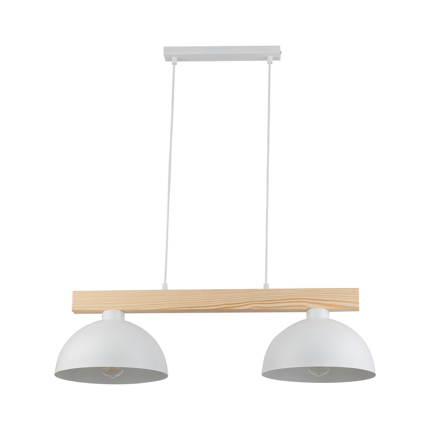 Suspension blanc métal bois allongé E27 Skandi