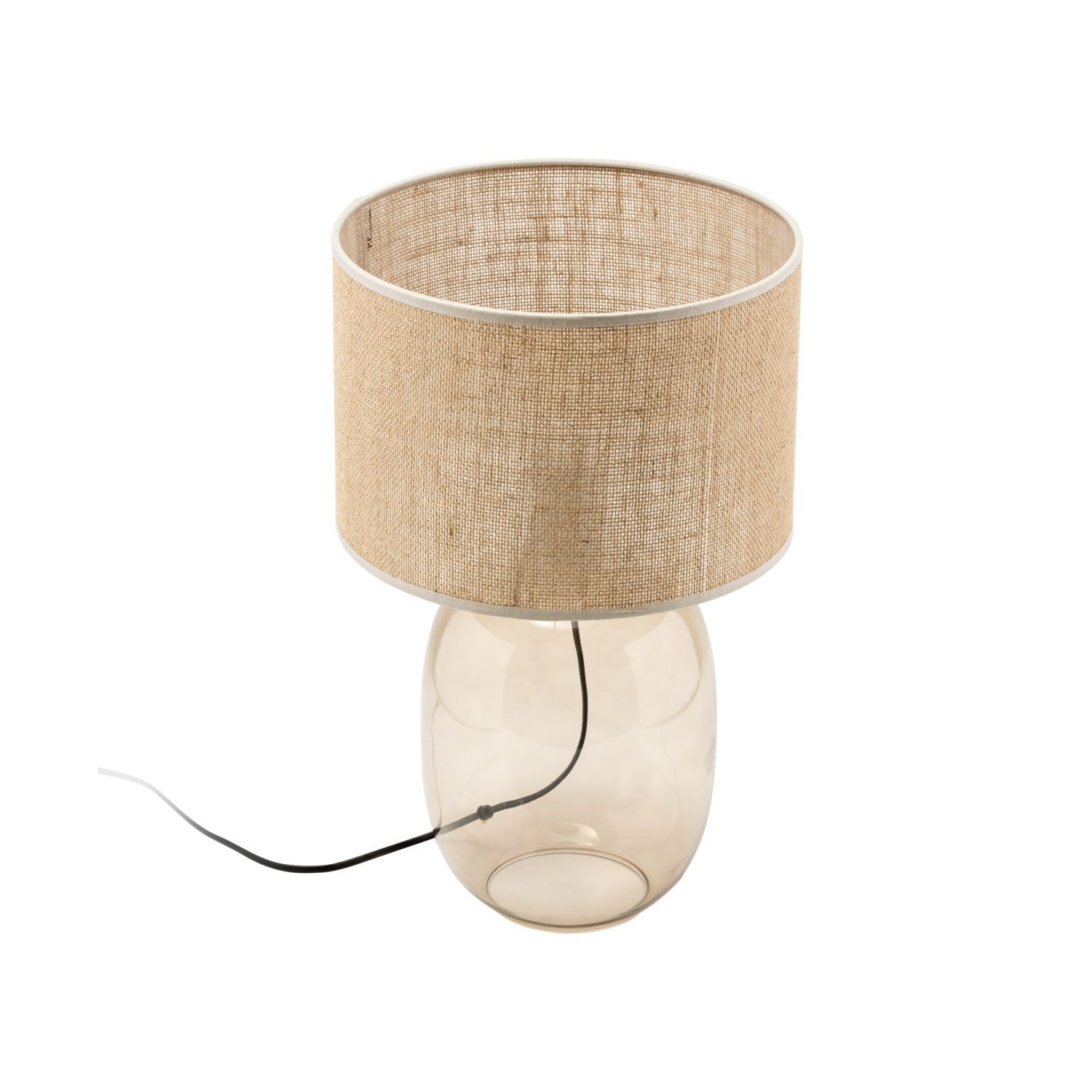 Lampe de table verre fumé tissu brun H : 48 cm Ø 30 cm E27