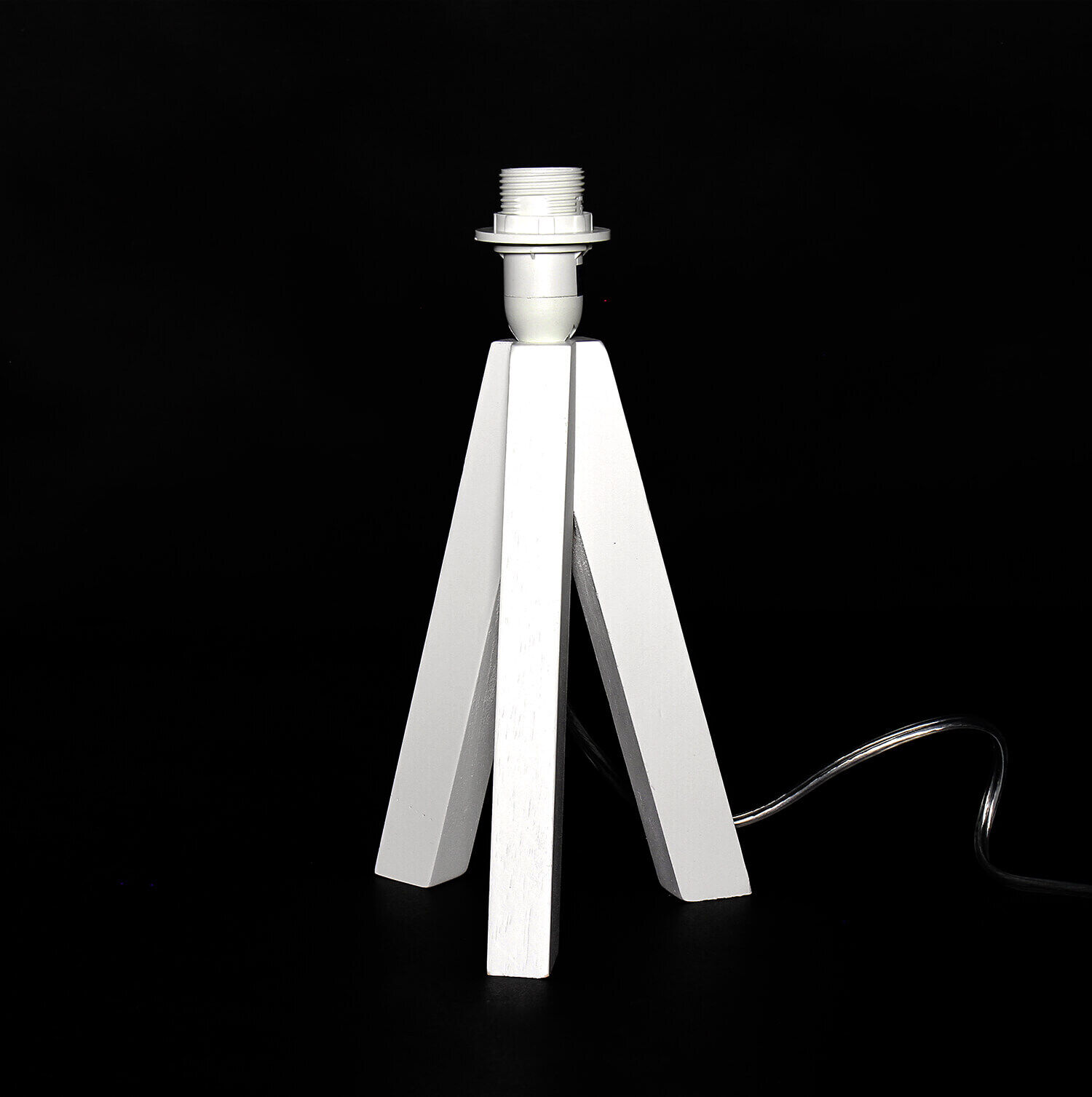 Lampe de table Blanc Pétrole Trépied Bois Tissu E14