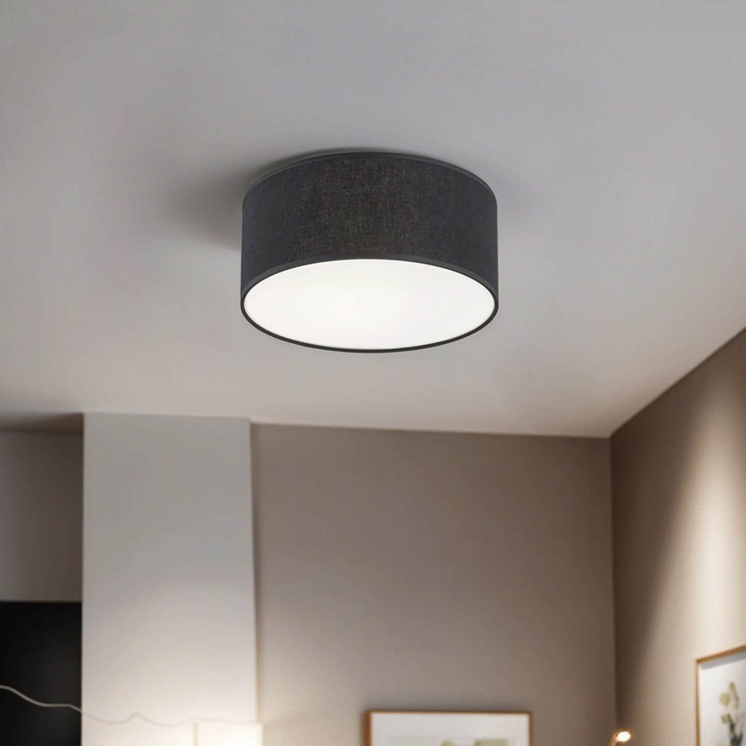 Plafonnier Abat-jour en tissu Ø31 cm rond E27 en noir Deckenleuchte, Lampe