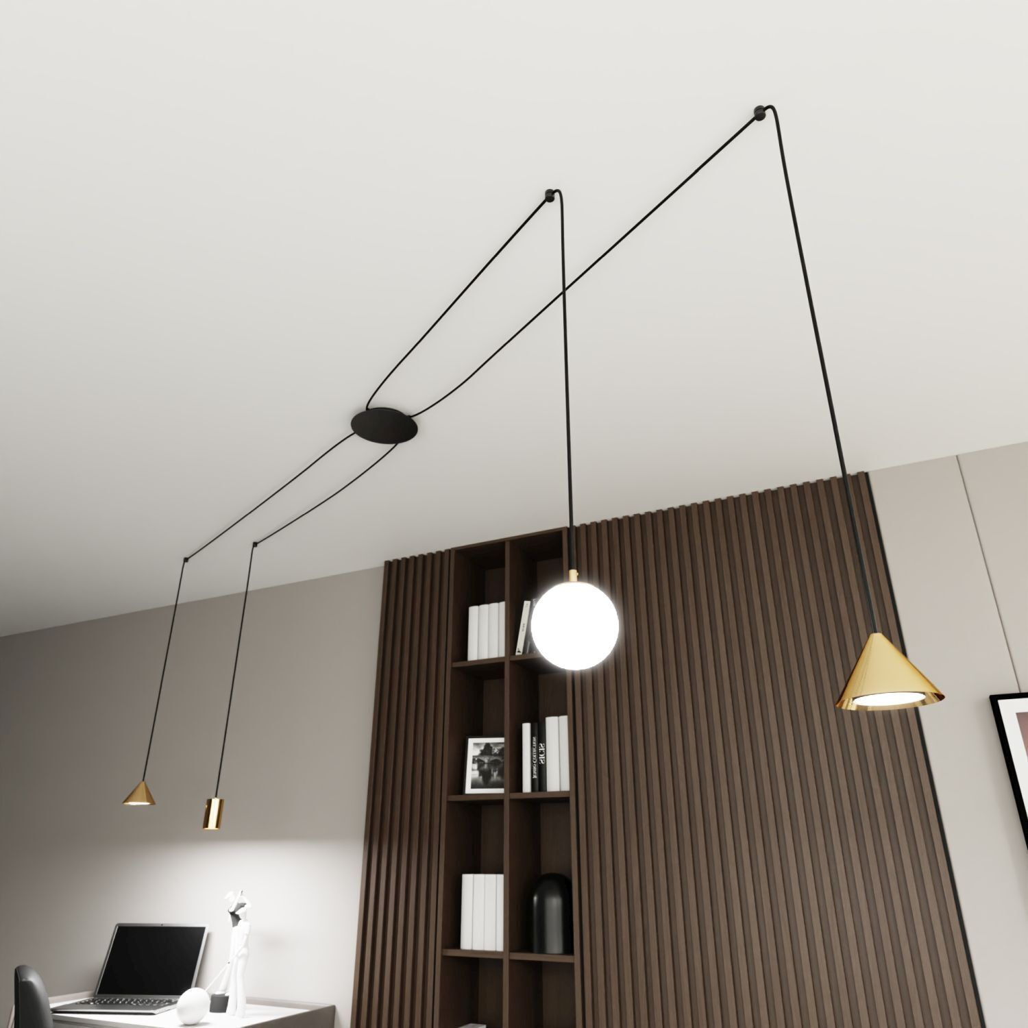 XXL Lampe à suspendre Spider métal verre flexible 200 cm de câble