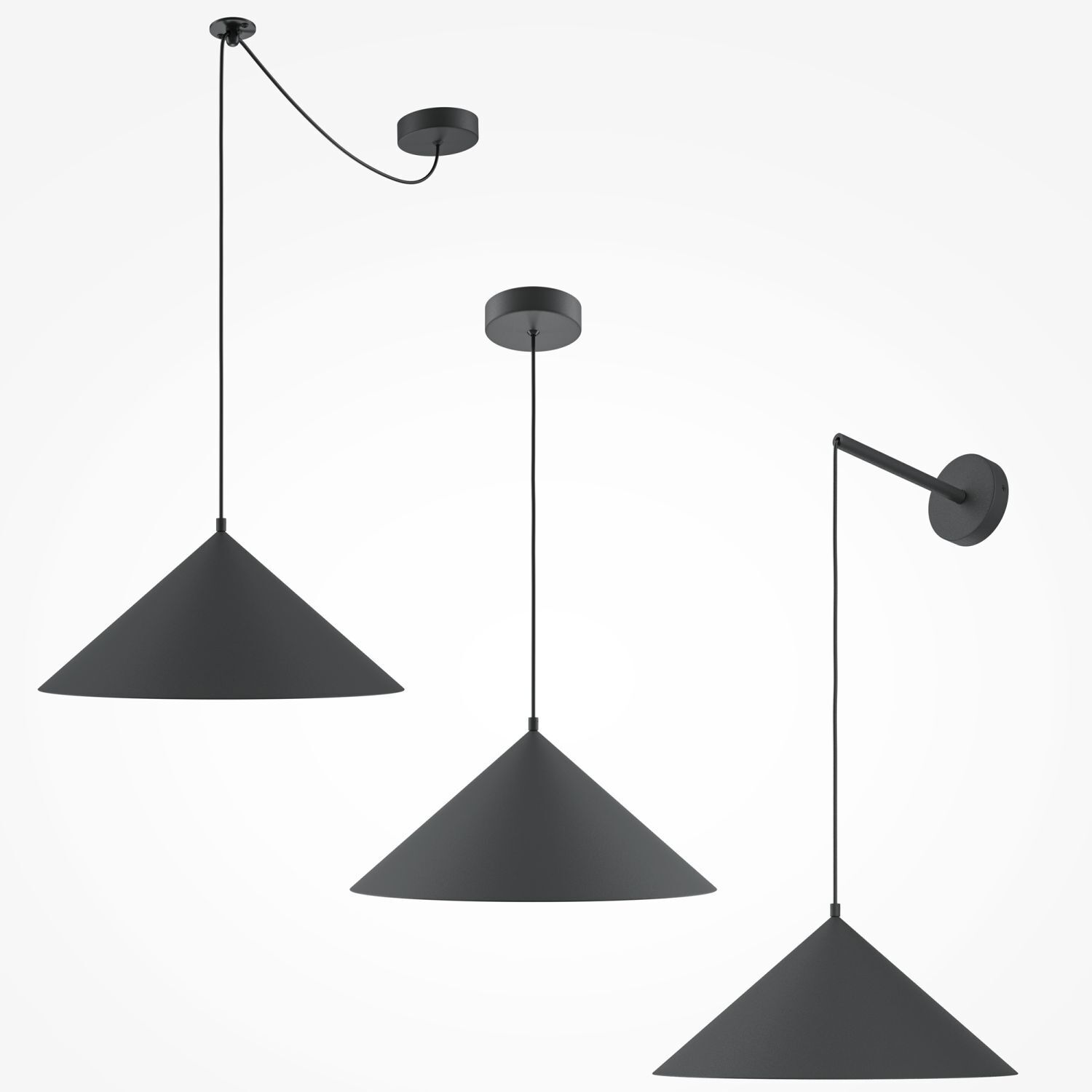 Suspension en métal Ø 35 cm rond H : max. 318 cm Noir